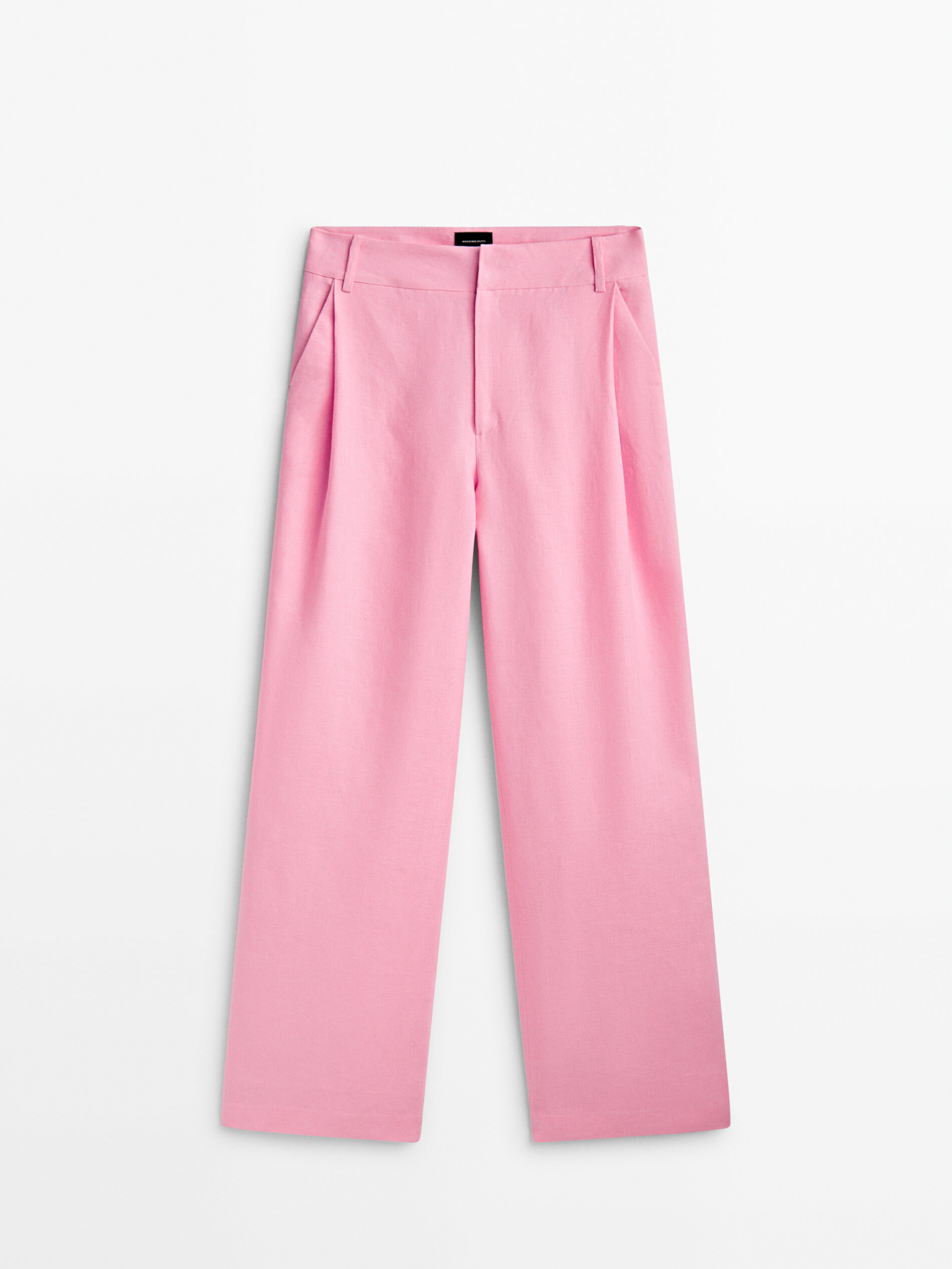 Pantalón lino pinzas bolsillos -Studio - ROSA