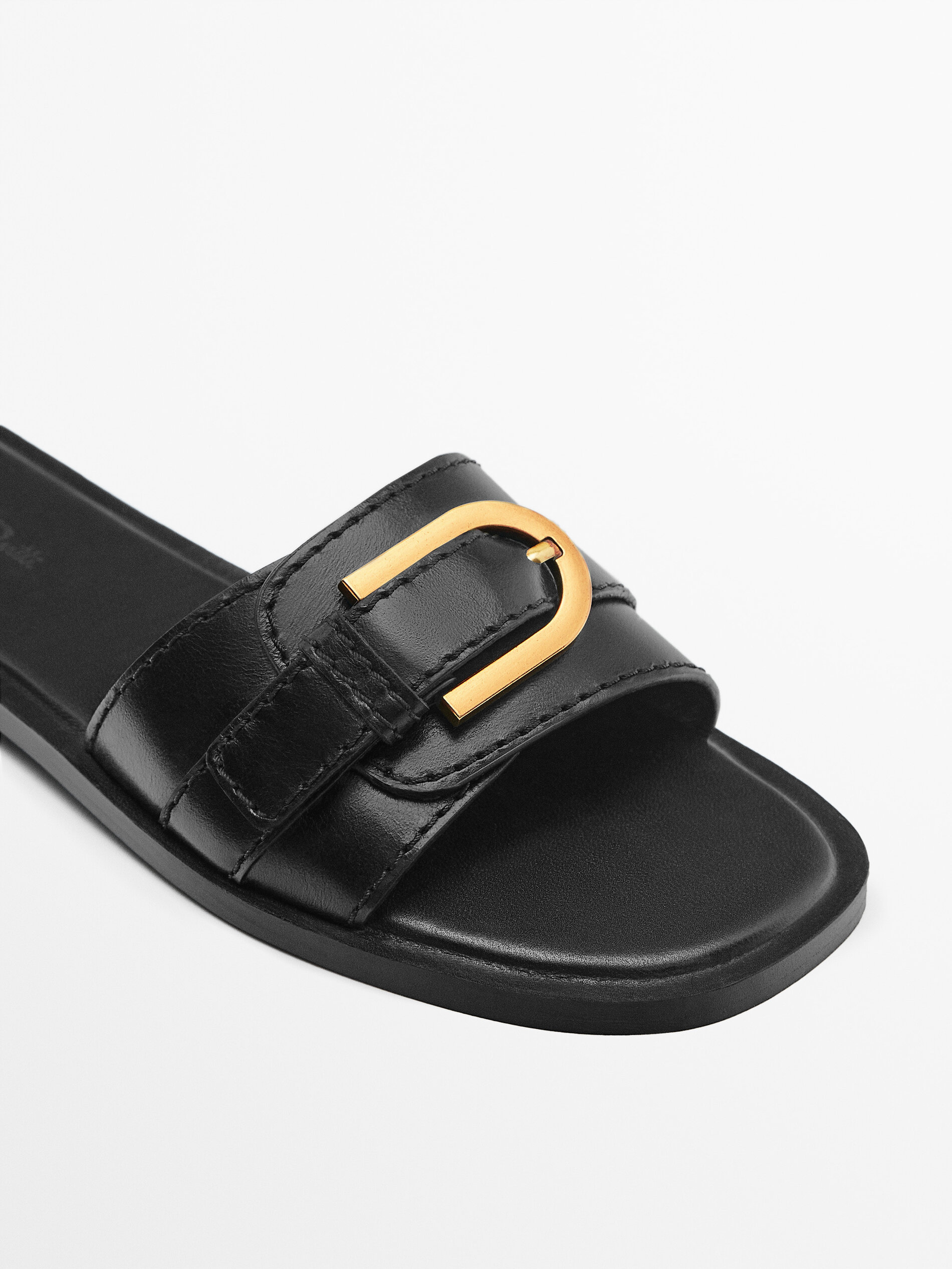 SANDALIA PLANA PIEL - NEGRO