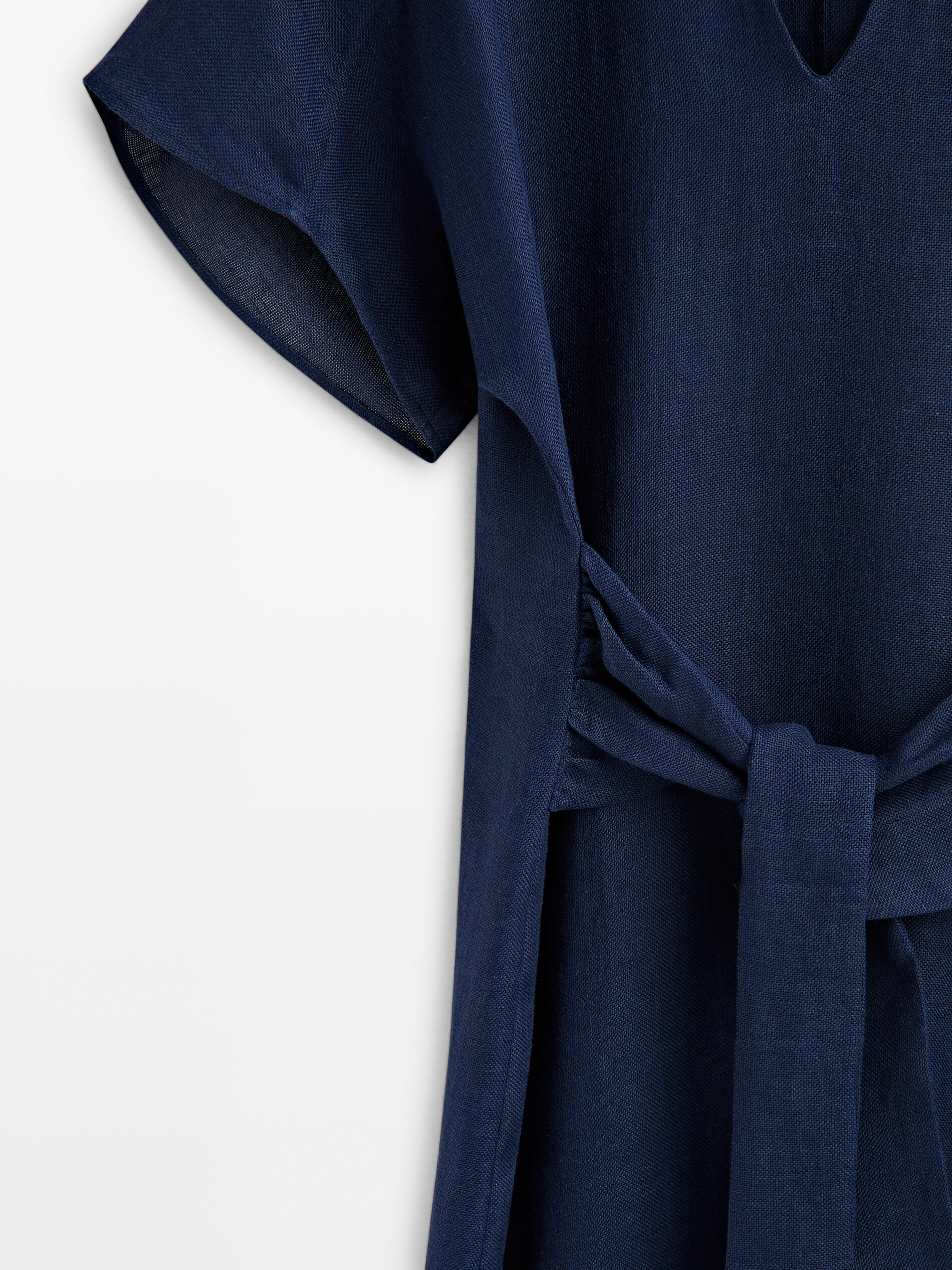 Vestido midi lino lazada - AZUL