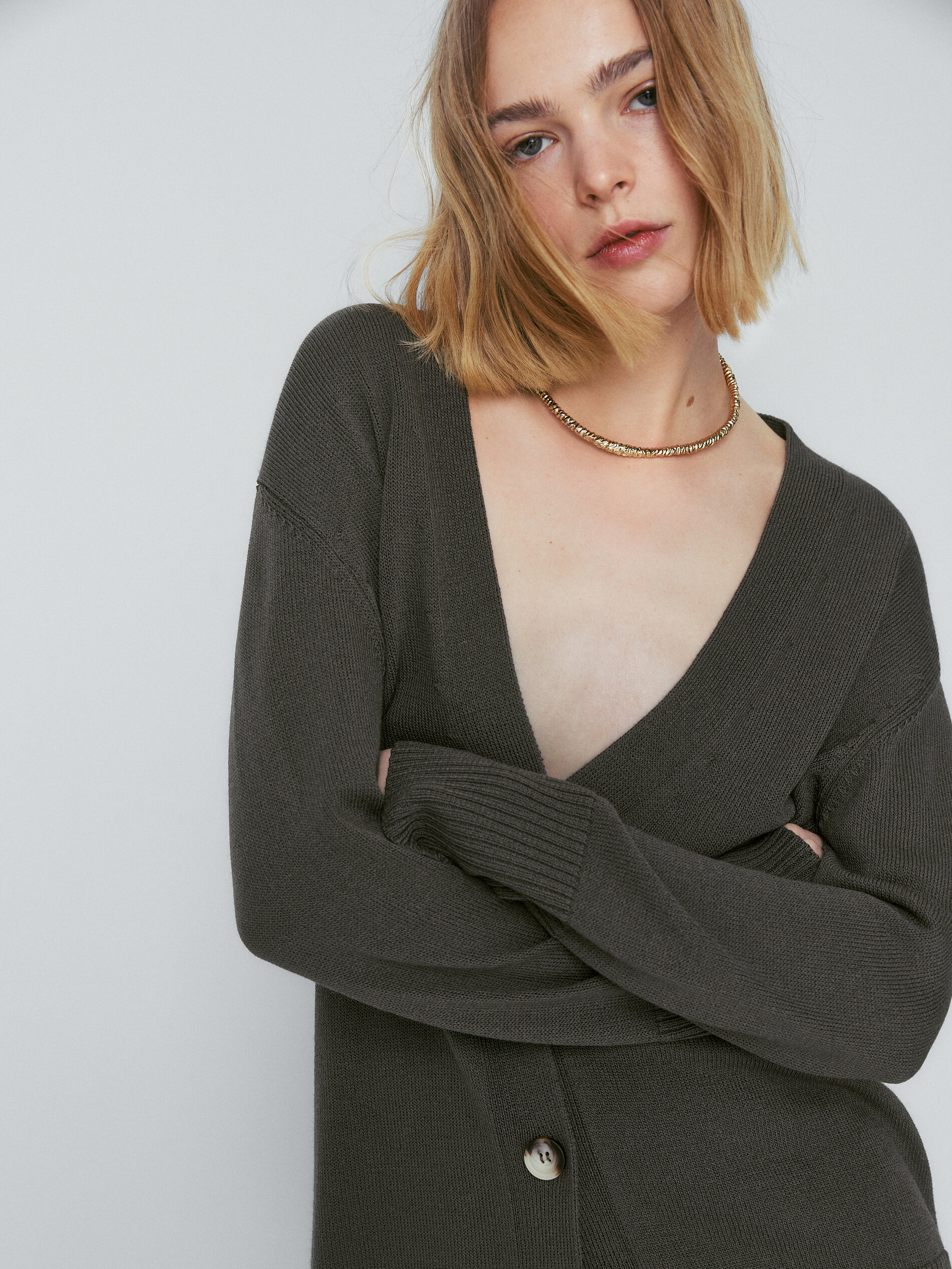 Cárdigan de punto botones - KAKI