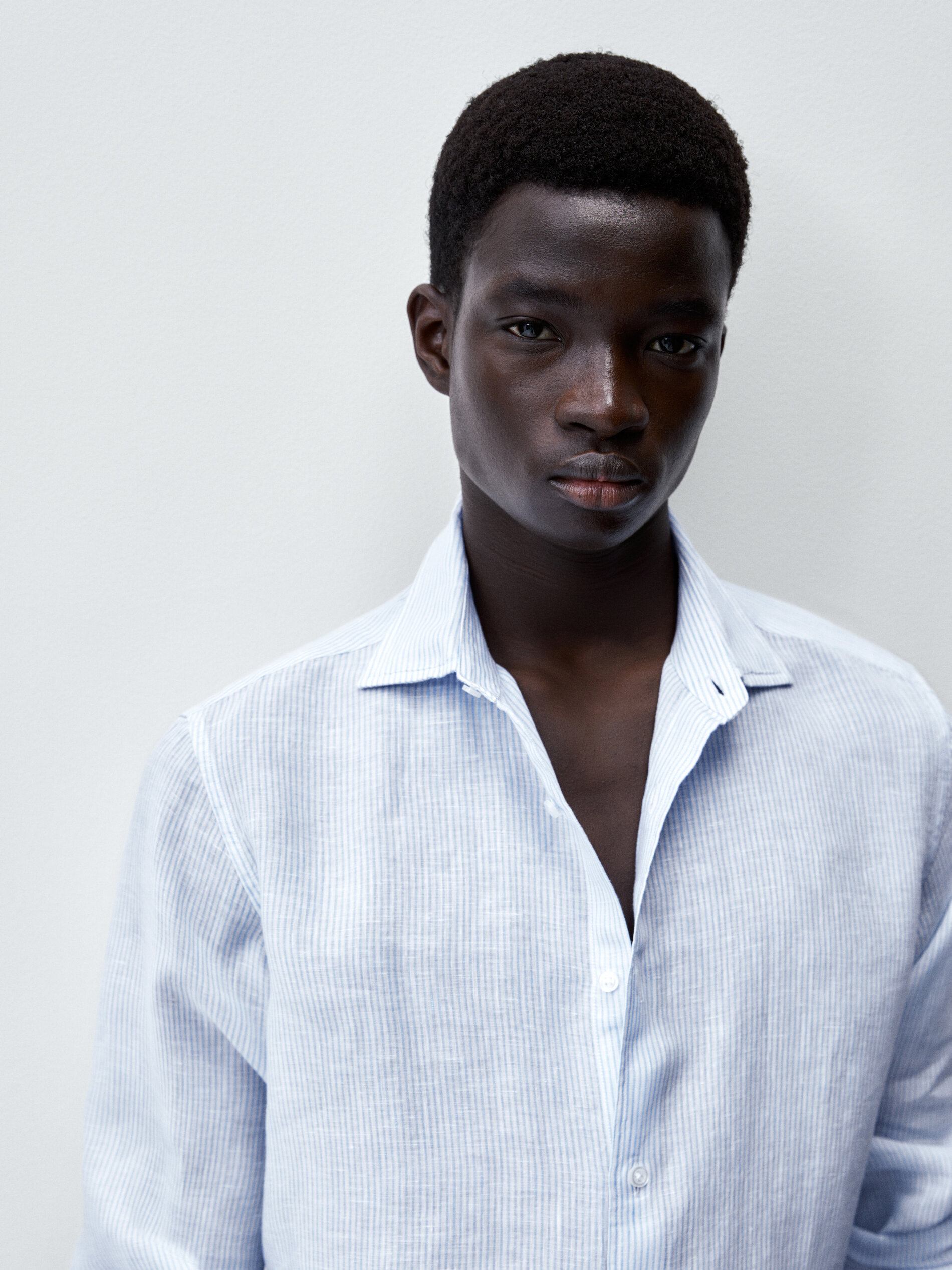 Camisa micro rayas lino slim fit - CELESTE