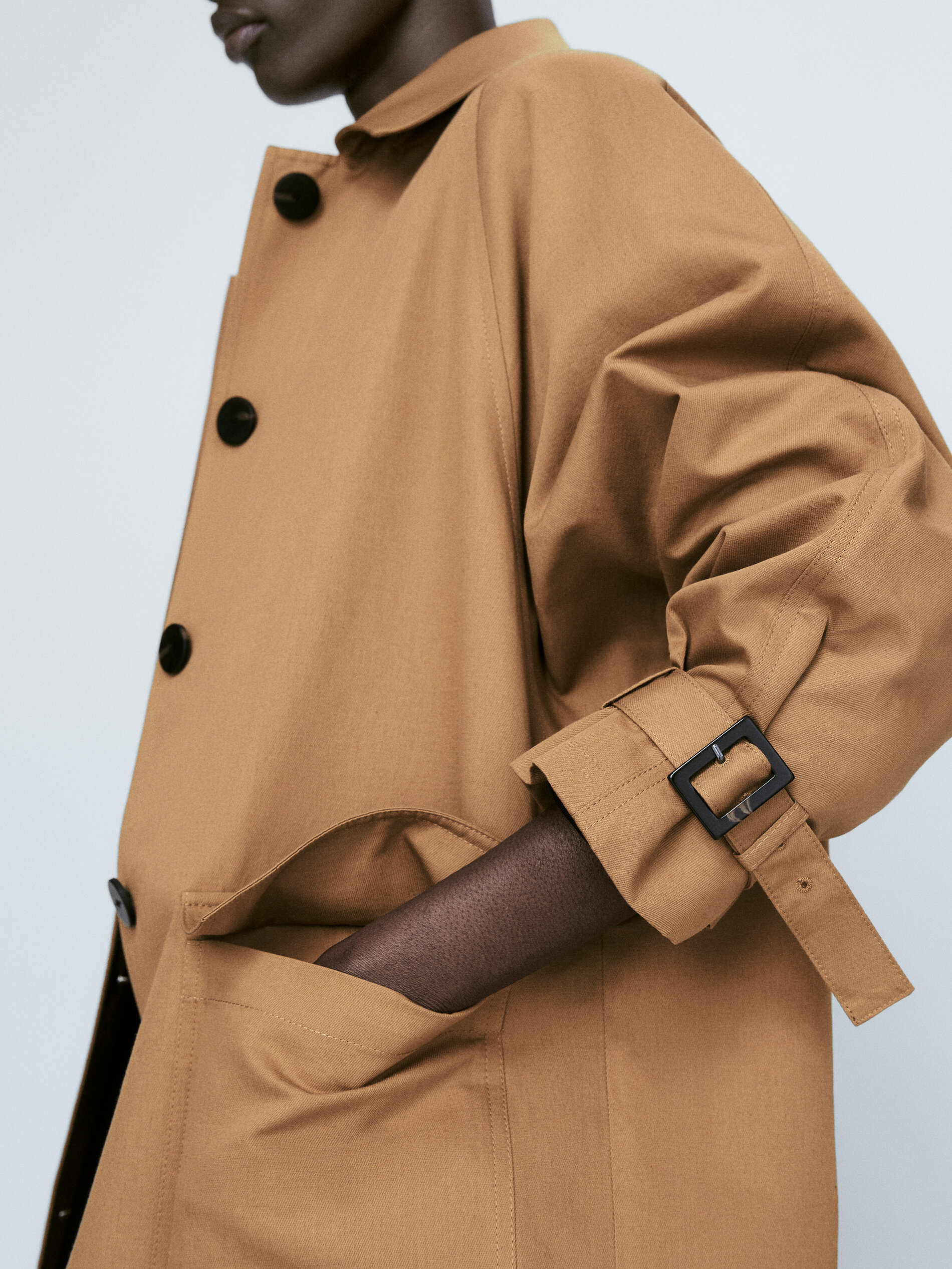 Chaqueta trench mezcla algodón lino - Tabaco