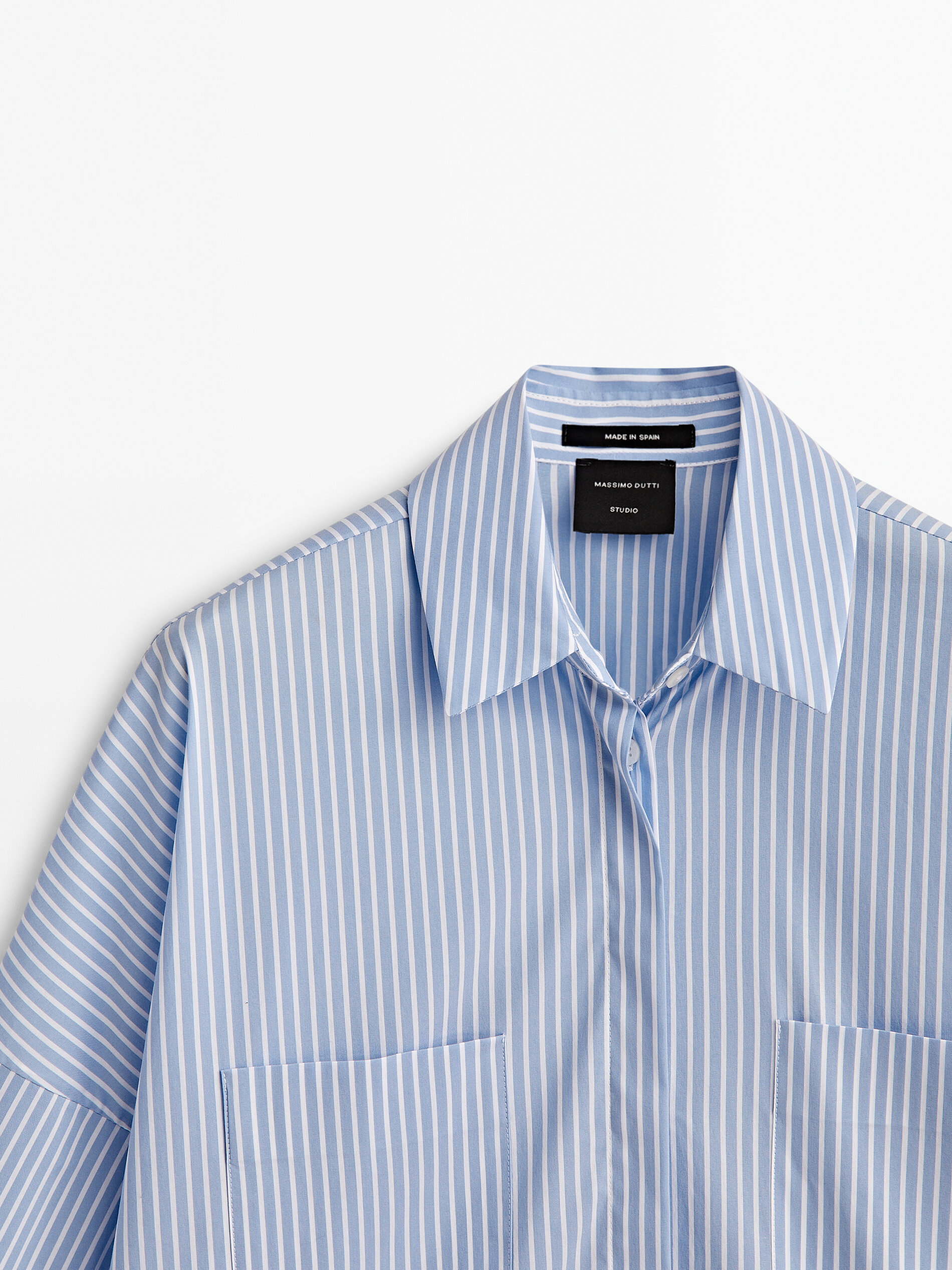 Camisa rayas popelín botón joya -Studio - AZUL