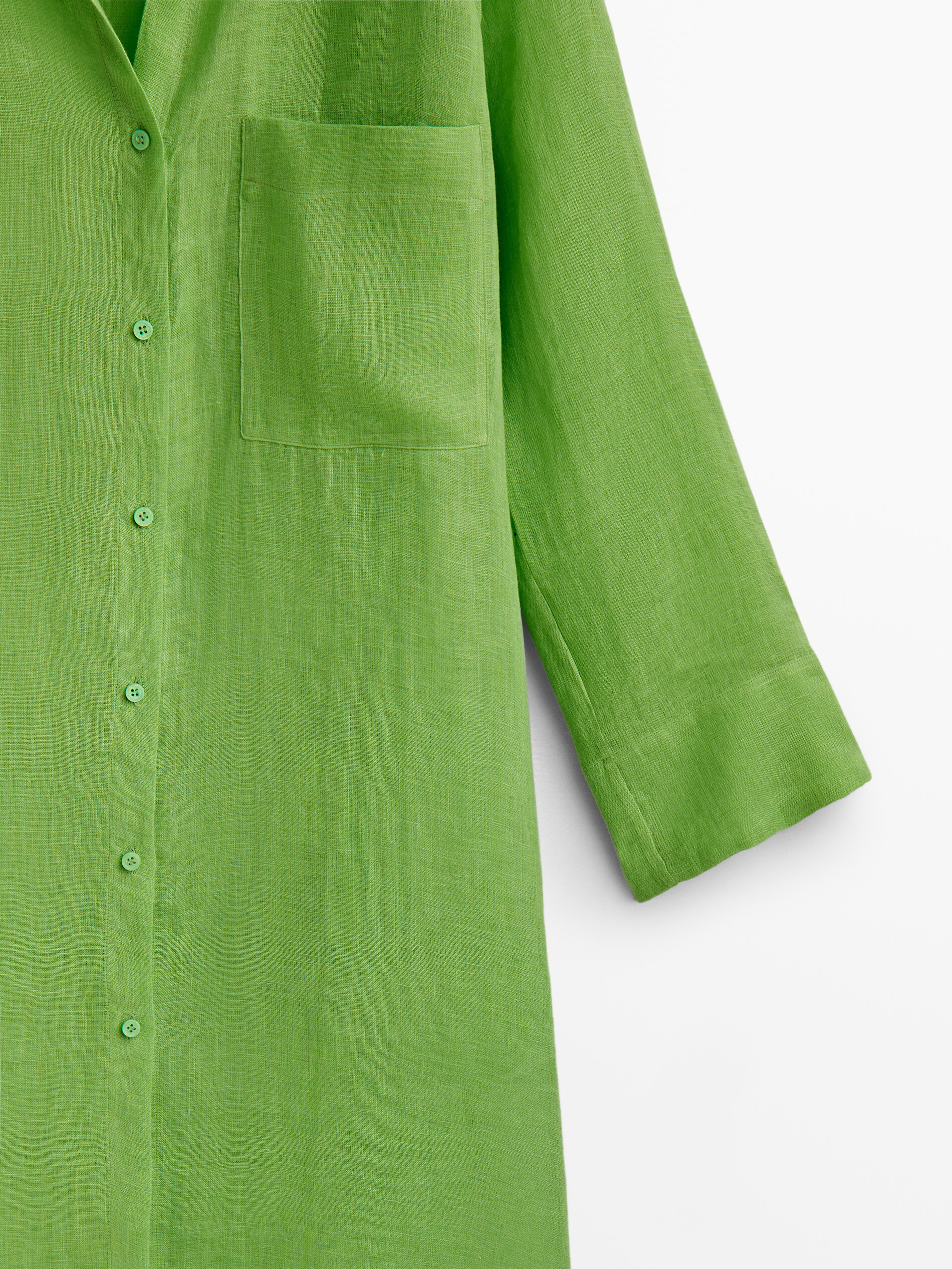 Maxi blusón camisero 100% lino bolsillo - VERDE CLARO