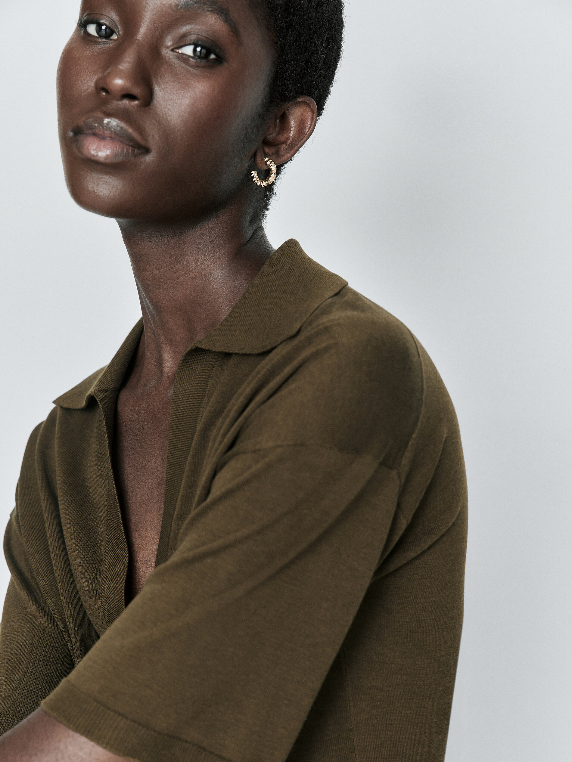 Jersey punto cuello polo - KAKI OSCURO