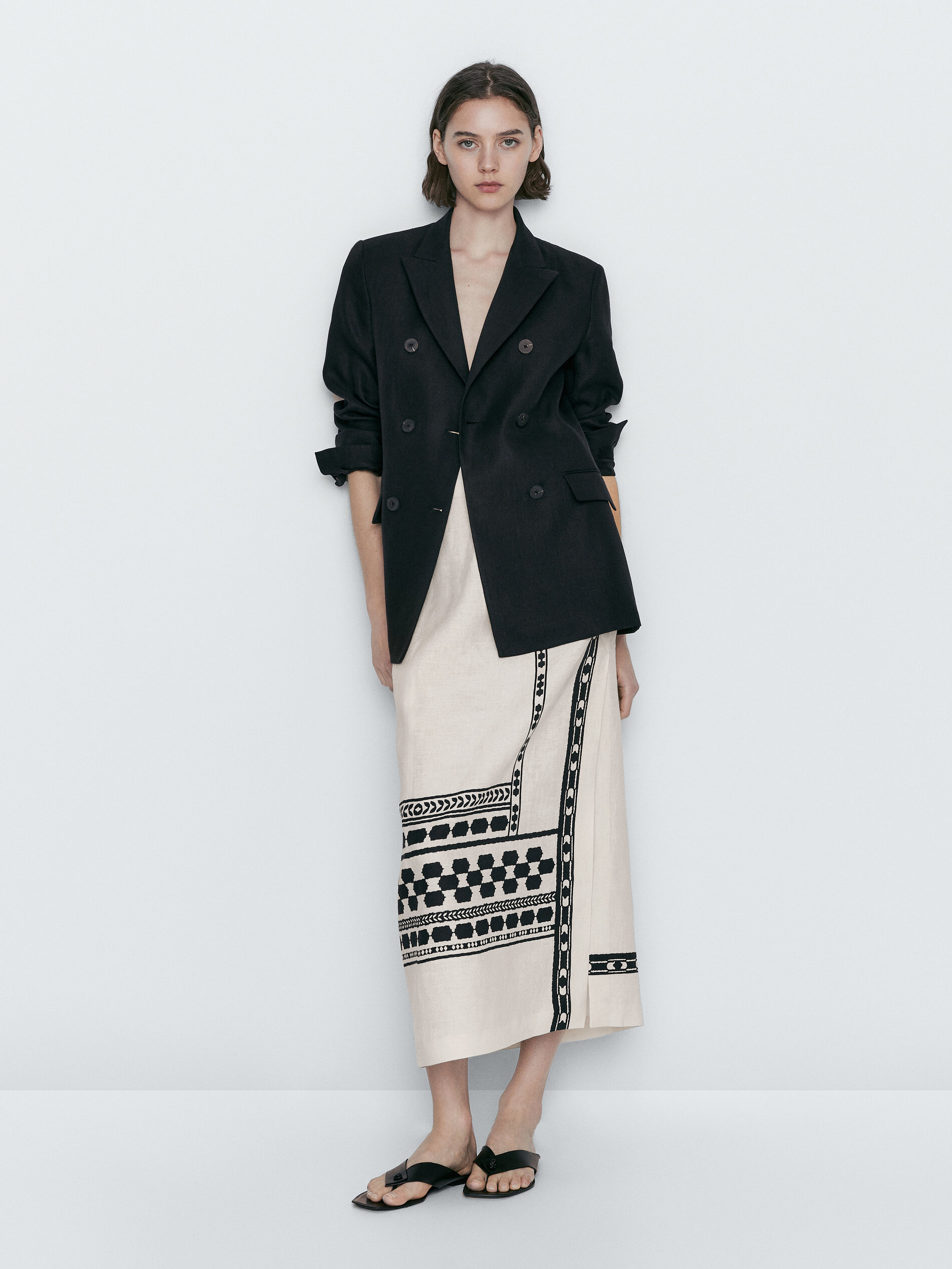 Falda midi abertura detalle cenefa - BLANCO