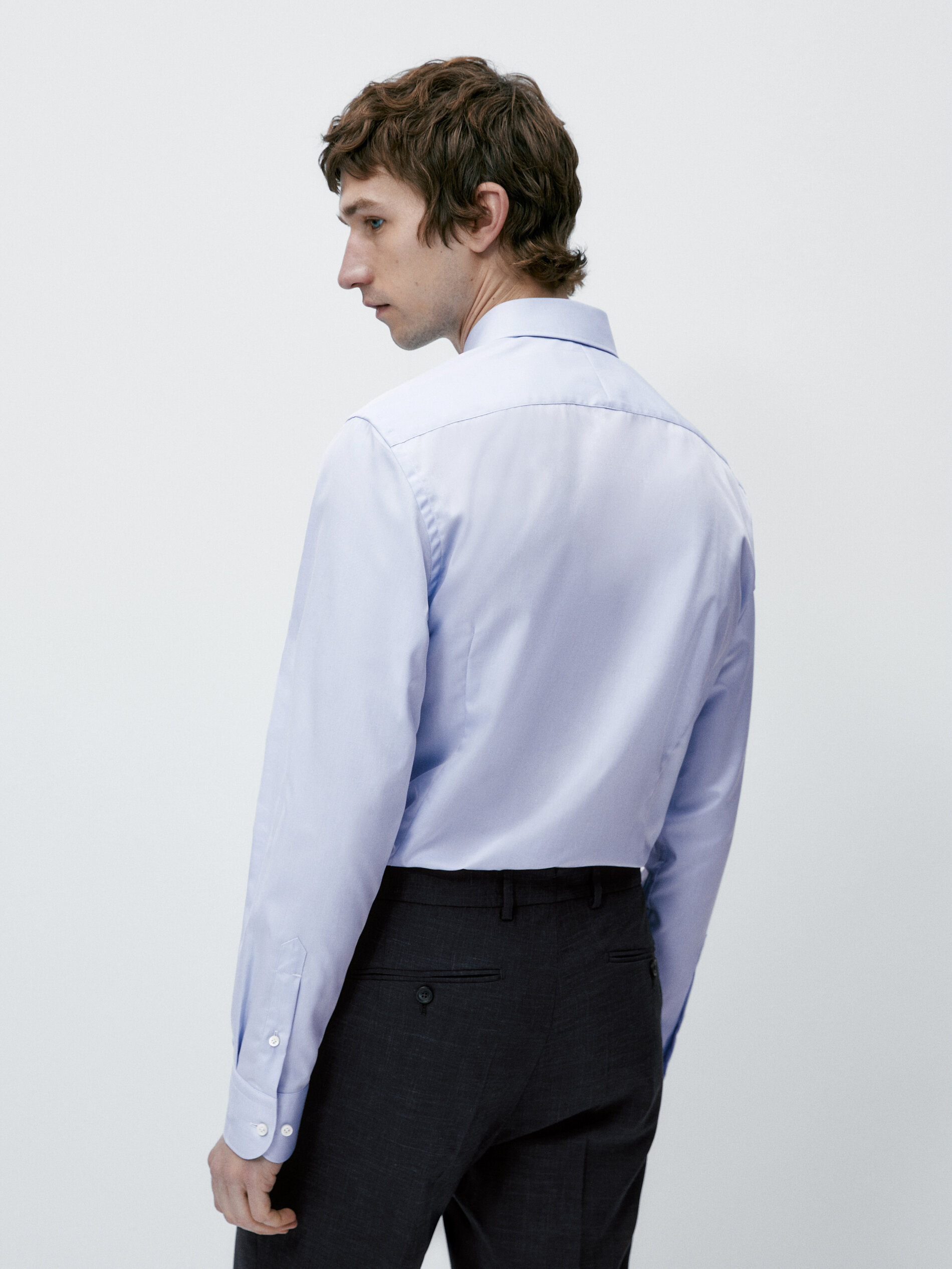 Camisa sarga easy iron slim fit - CELESTE