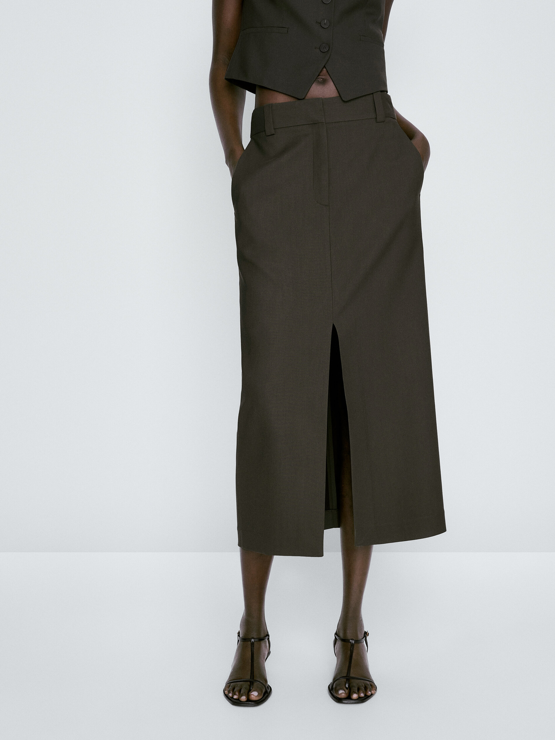 Falda sastre abertura frontal - KAKI