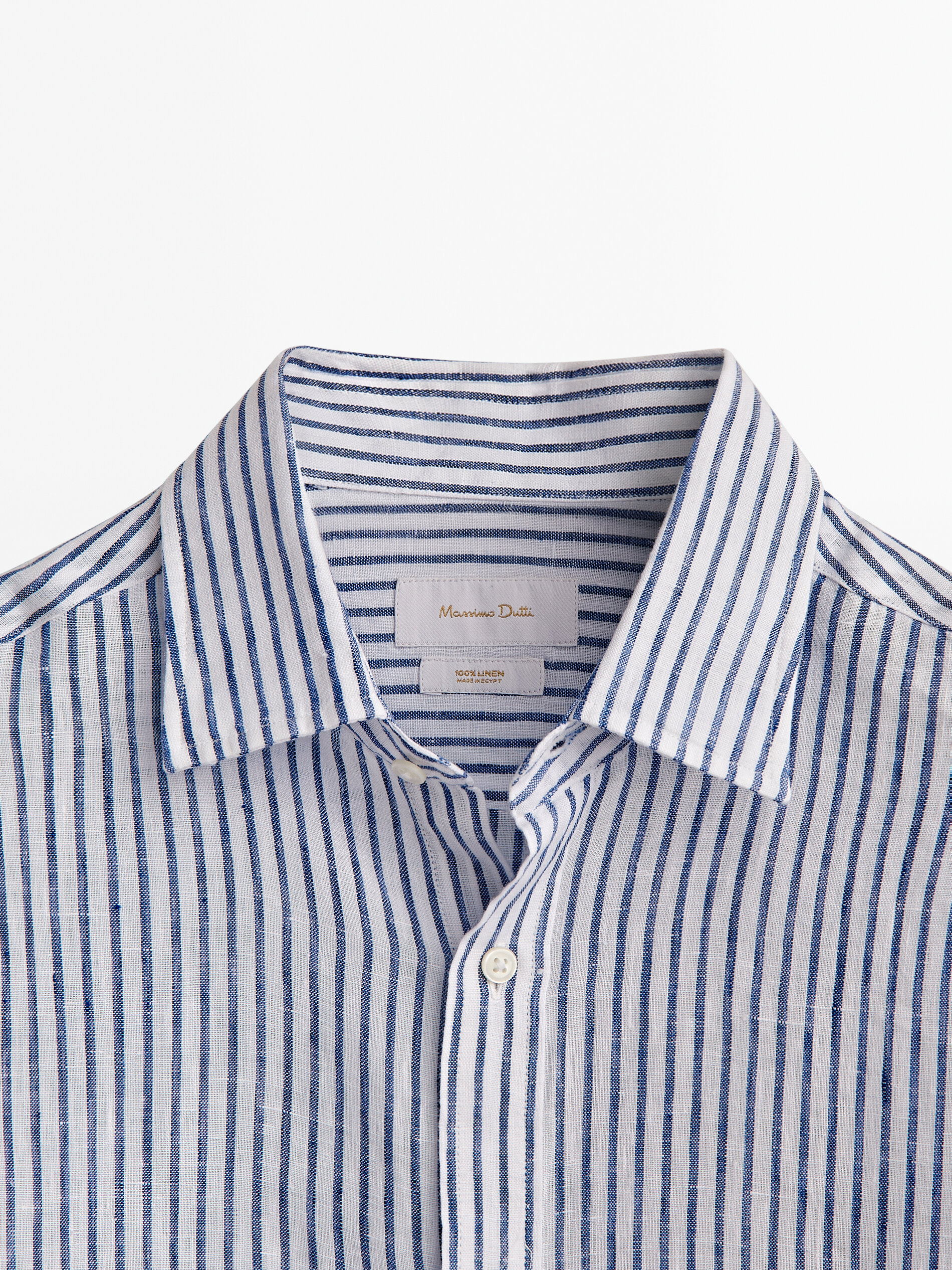 Camisa micro rayas lino regular fit - AZUL OSCURO