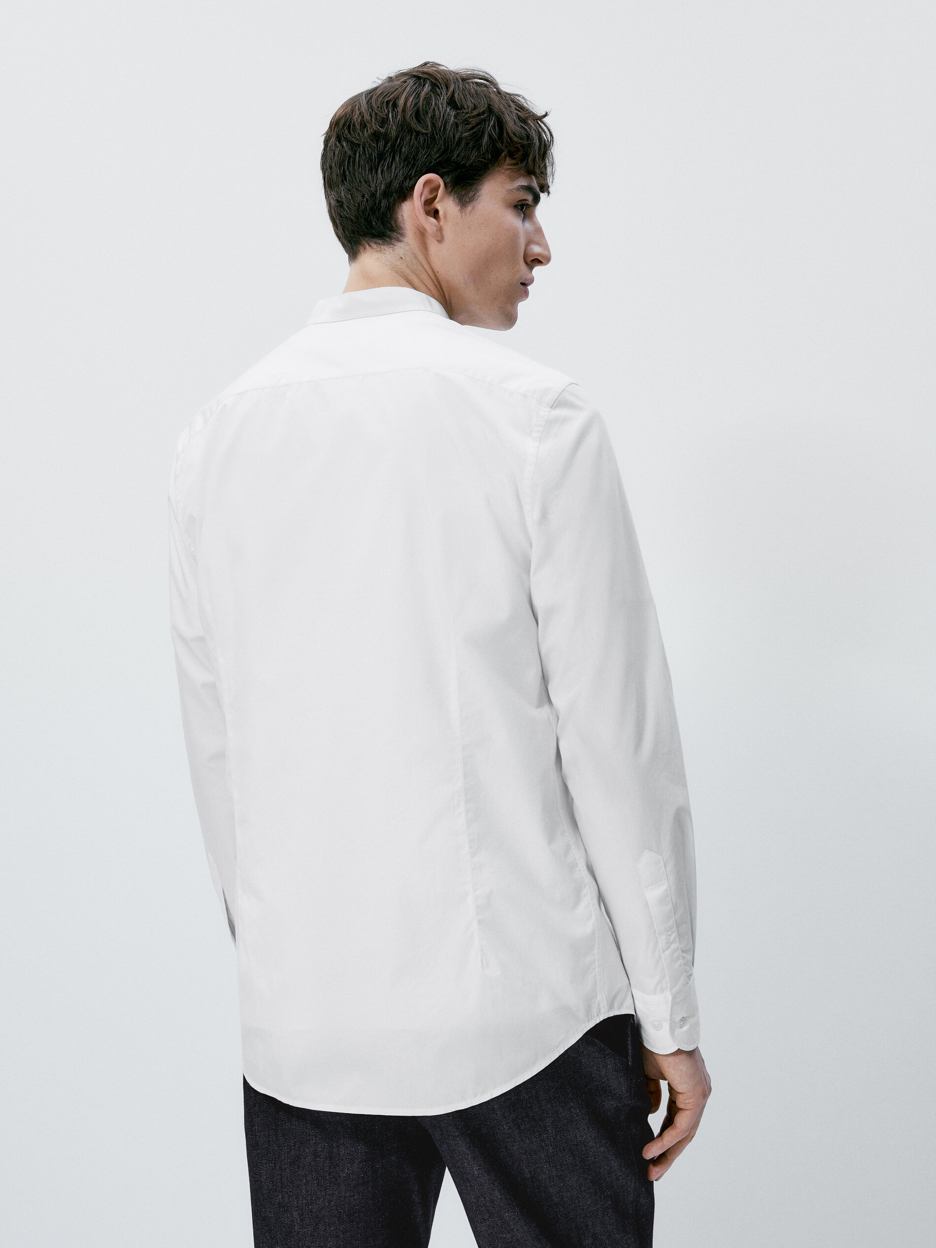 Camisa popelín cuello mao slim fit - BLANCO