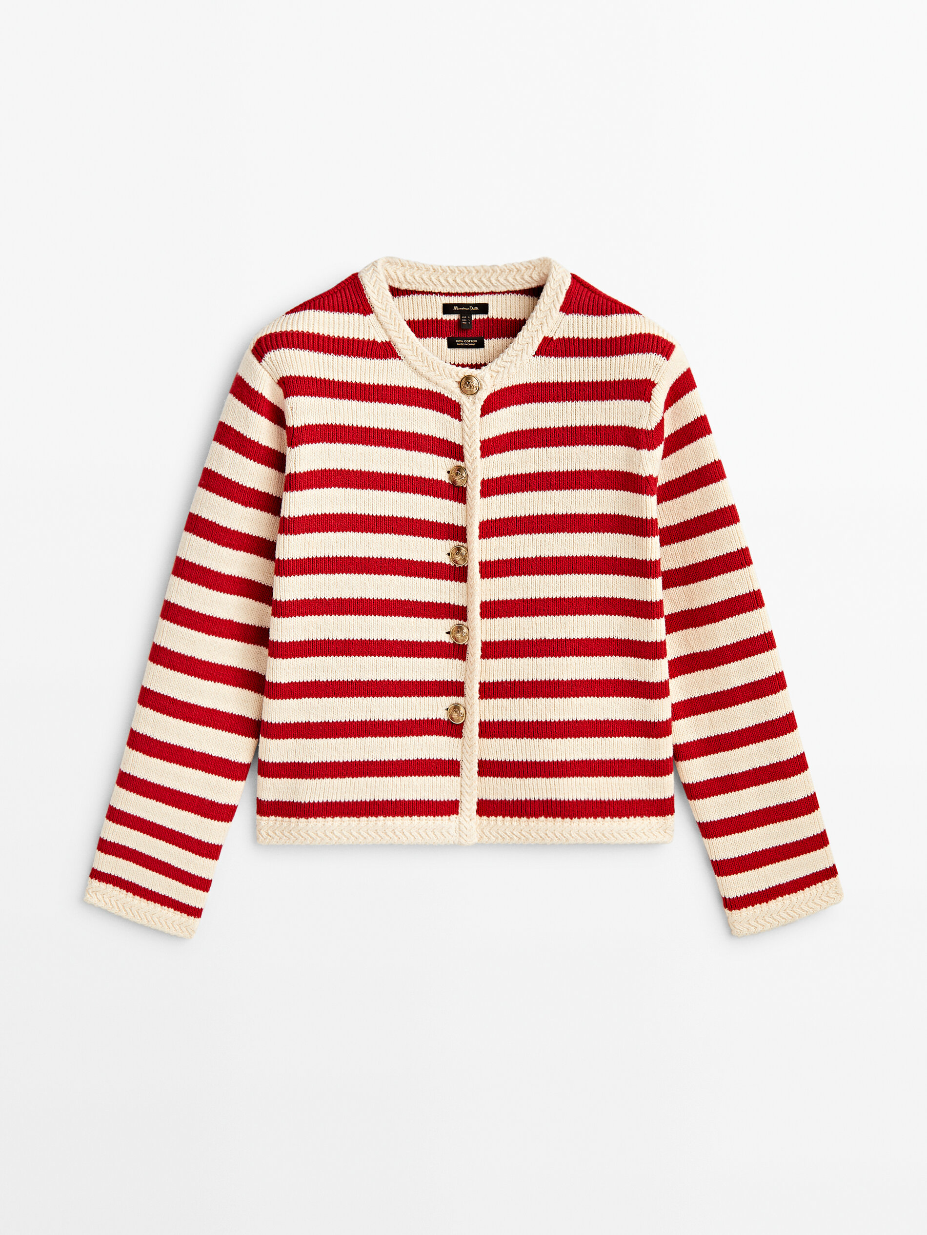 Cárdigan punto rayas botones - ROJO