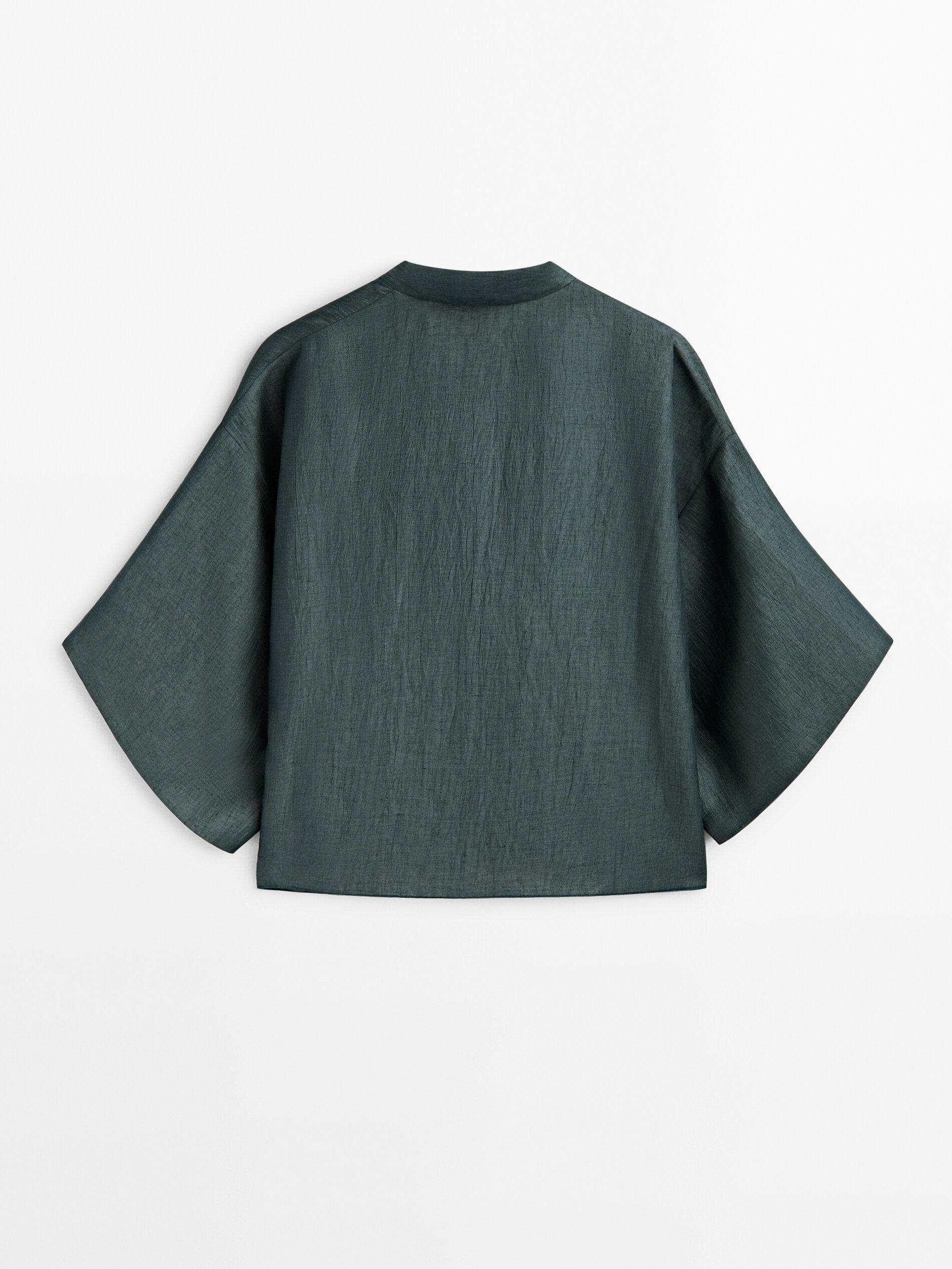 Kimono corto mezcla lino lazos - VERDE