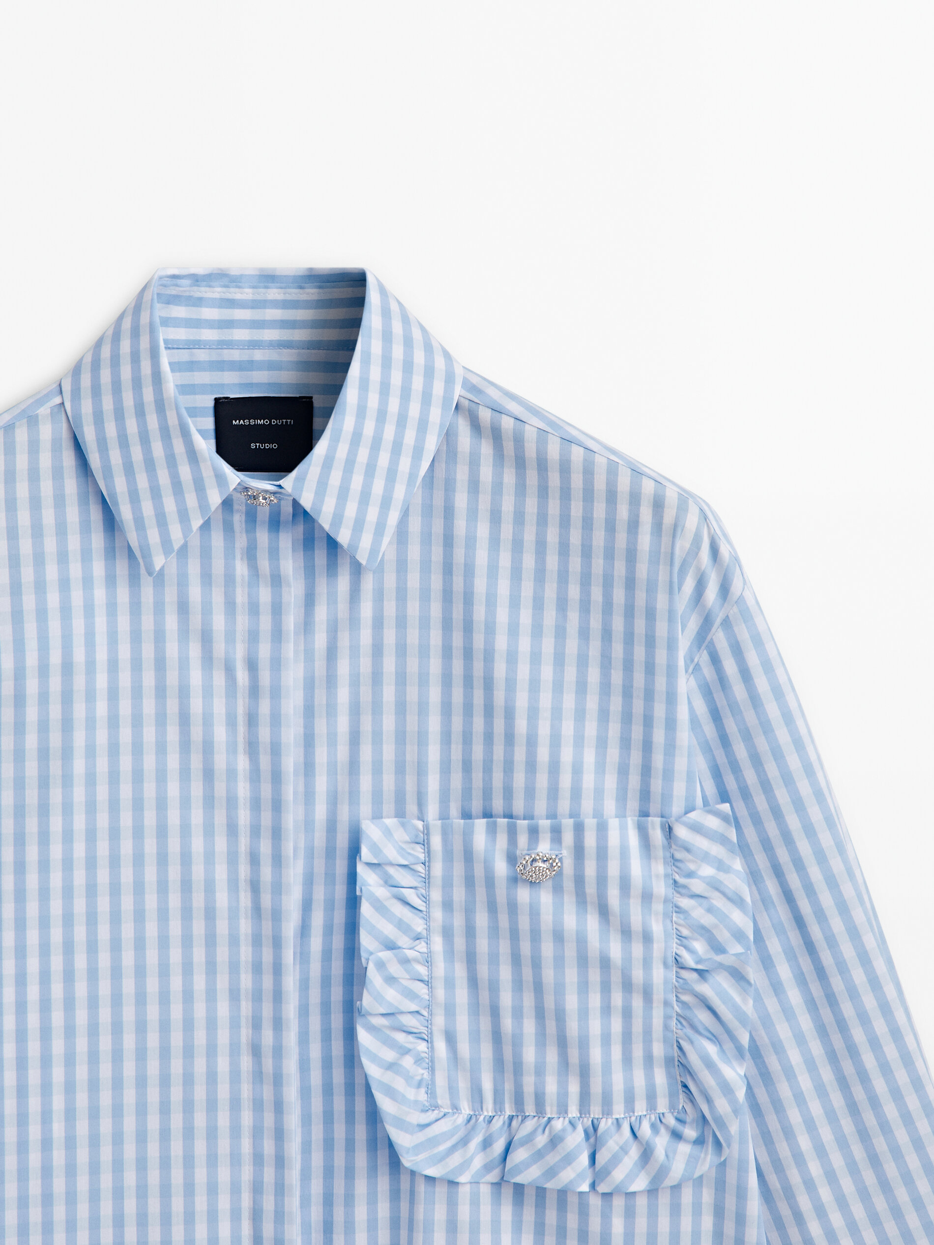 Camisa cuadros vichy bolsillo volante -Studio - AZUL