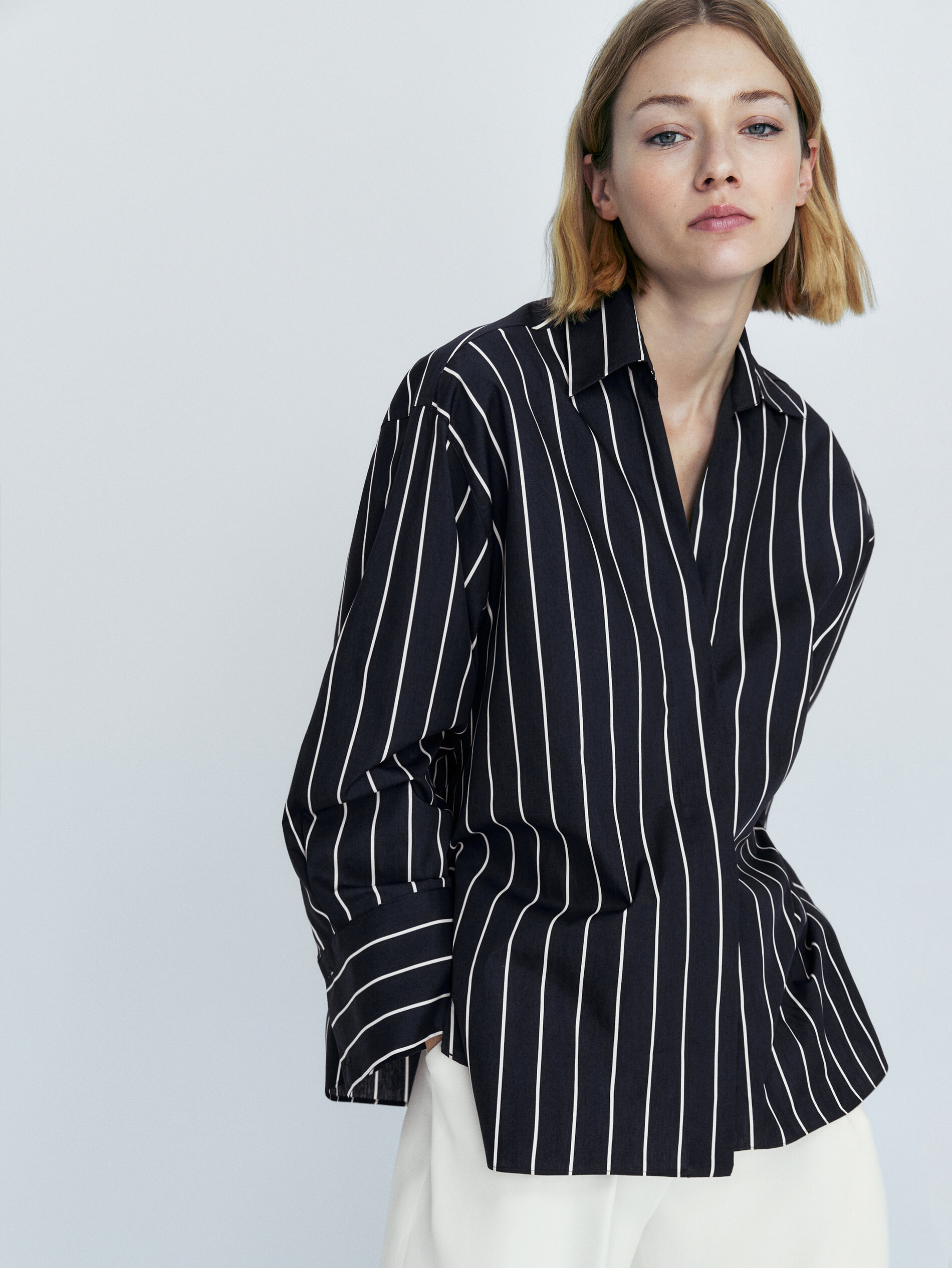 Camisa azul marino algodón rayas - AZUL MARINO