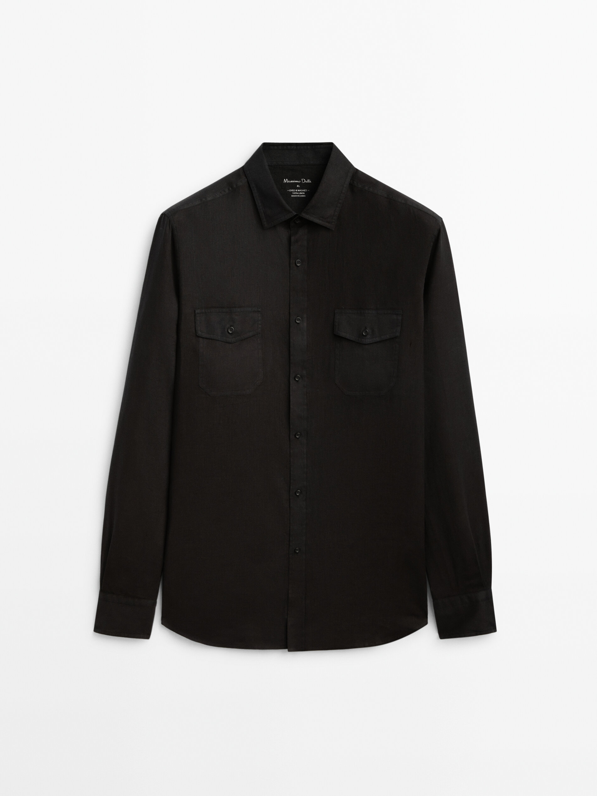 Camisa 100% lino bolsillos - NEGRO