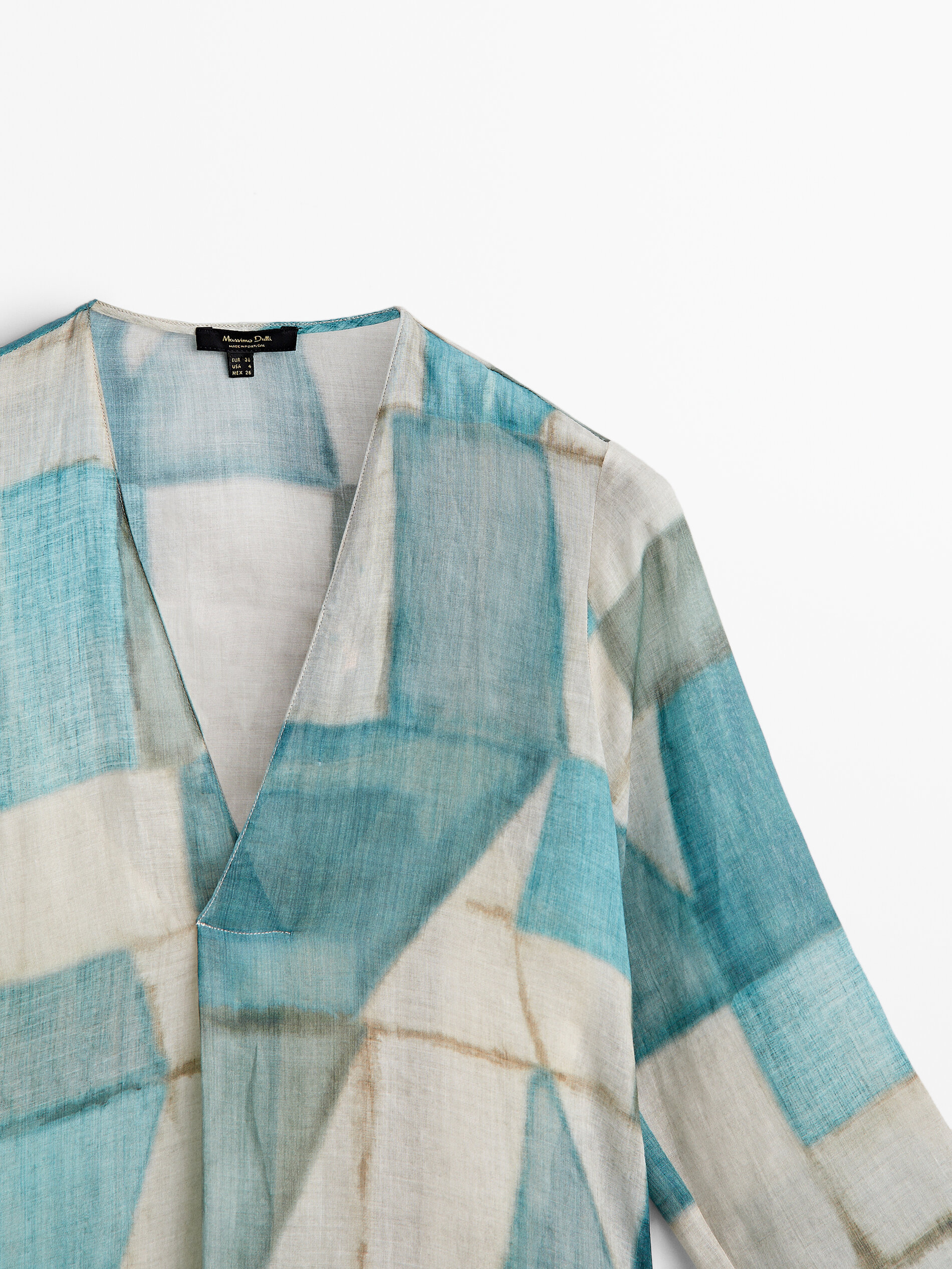 Vestido ramio estampado geométrico - AZUL