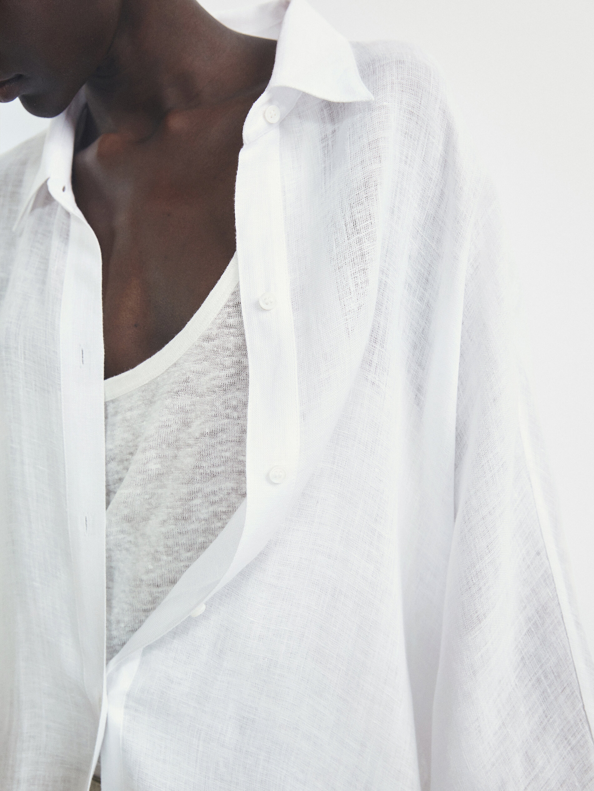 Maxi blusón camisero 100% lino - BLANCO