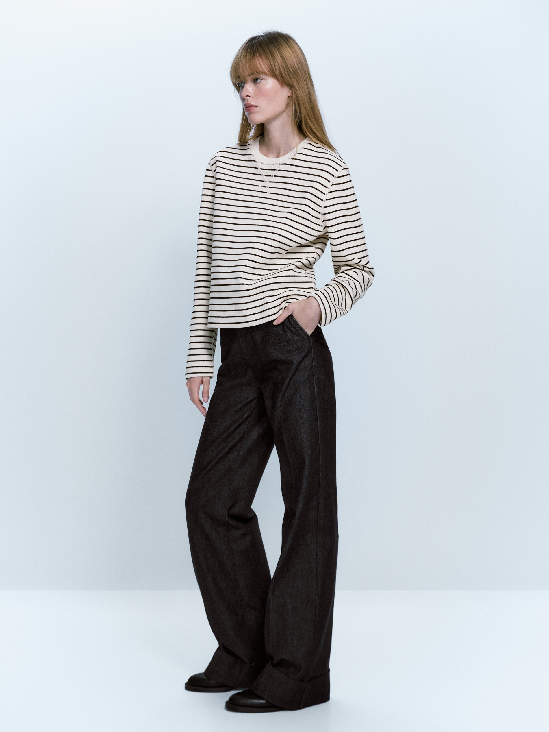 Sudadera rayas mezcla algodón - CRUDO