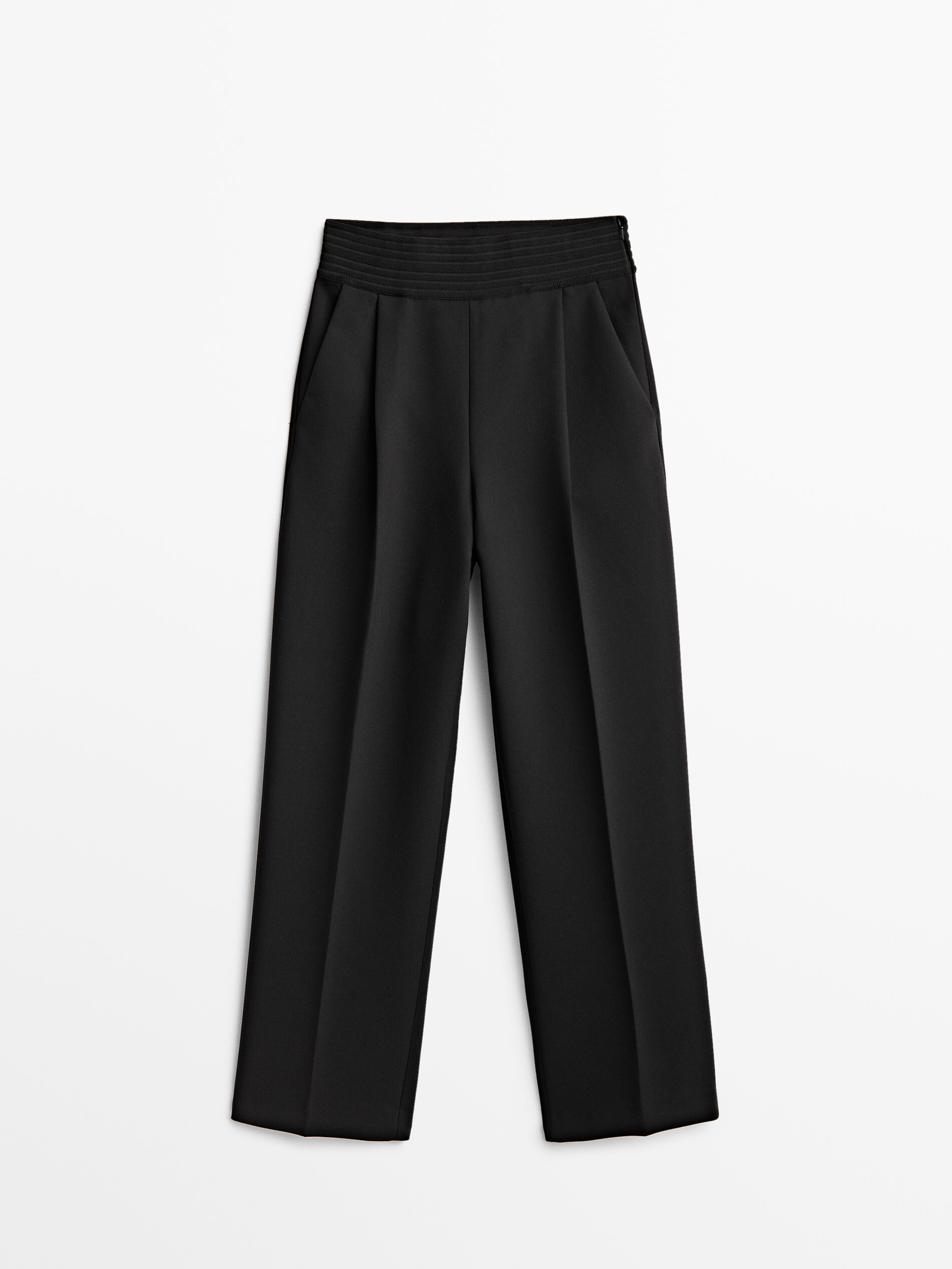 Pantalón cintura elástica corte recto - NEGRO