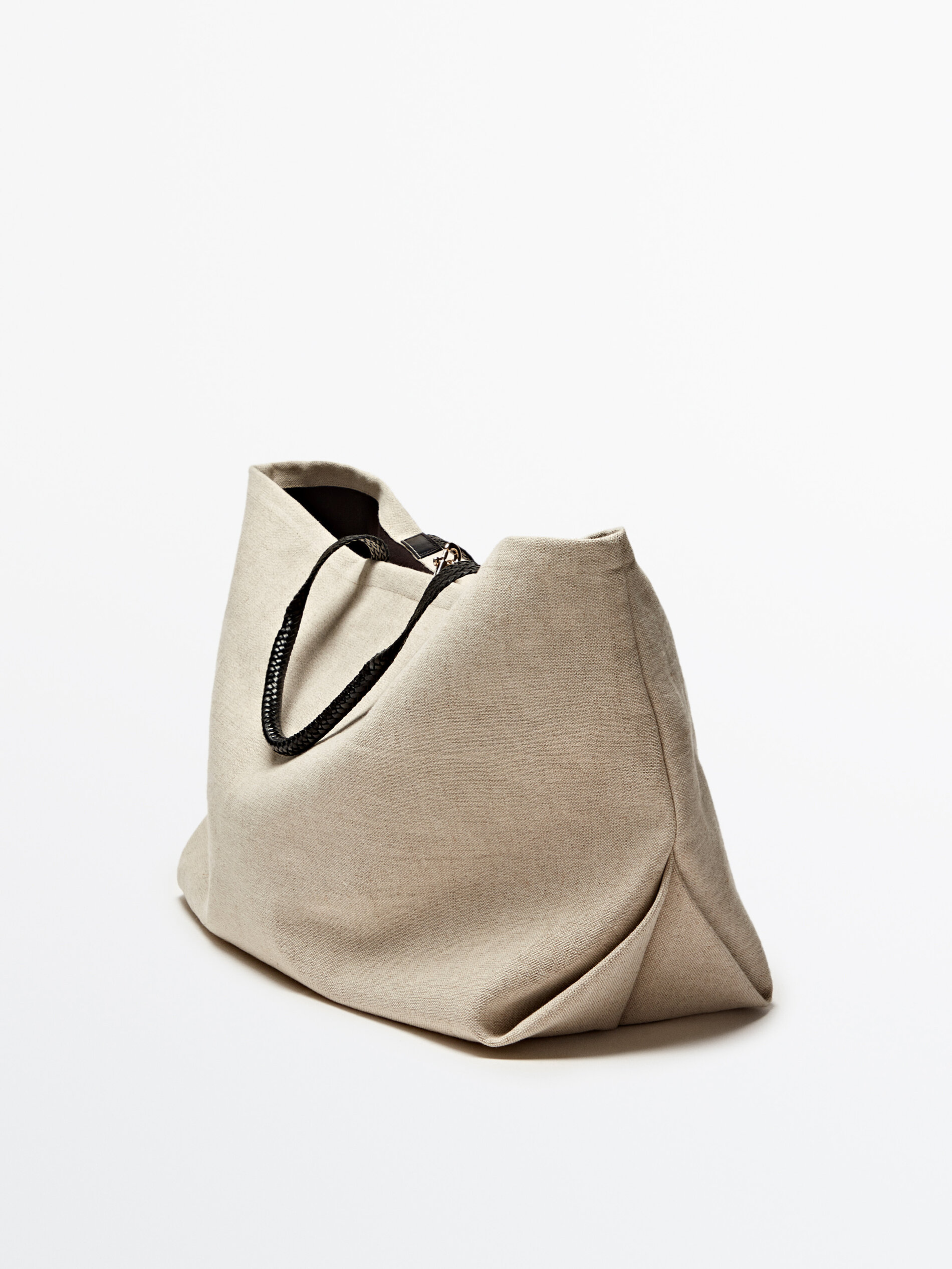 Bolso maxi shopper asa piel trenzada - BEIGE