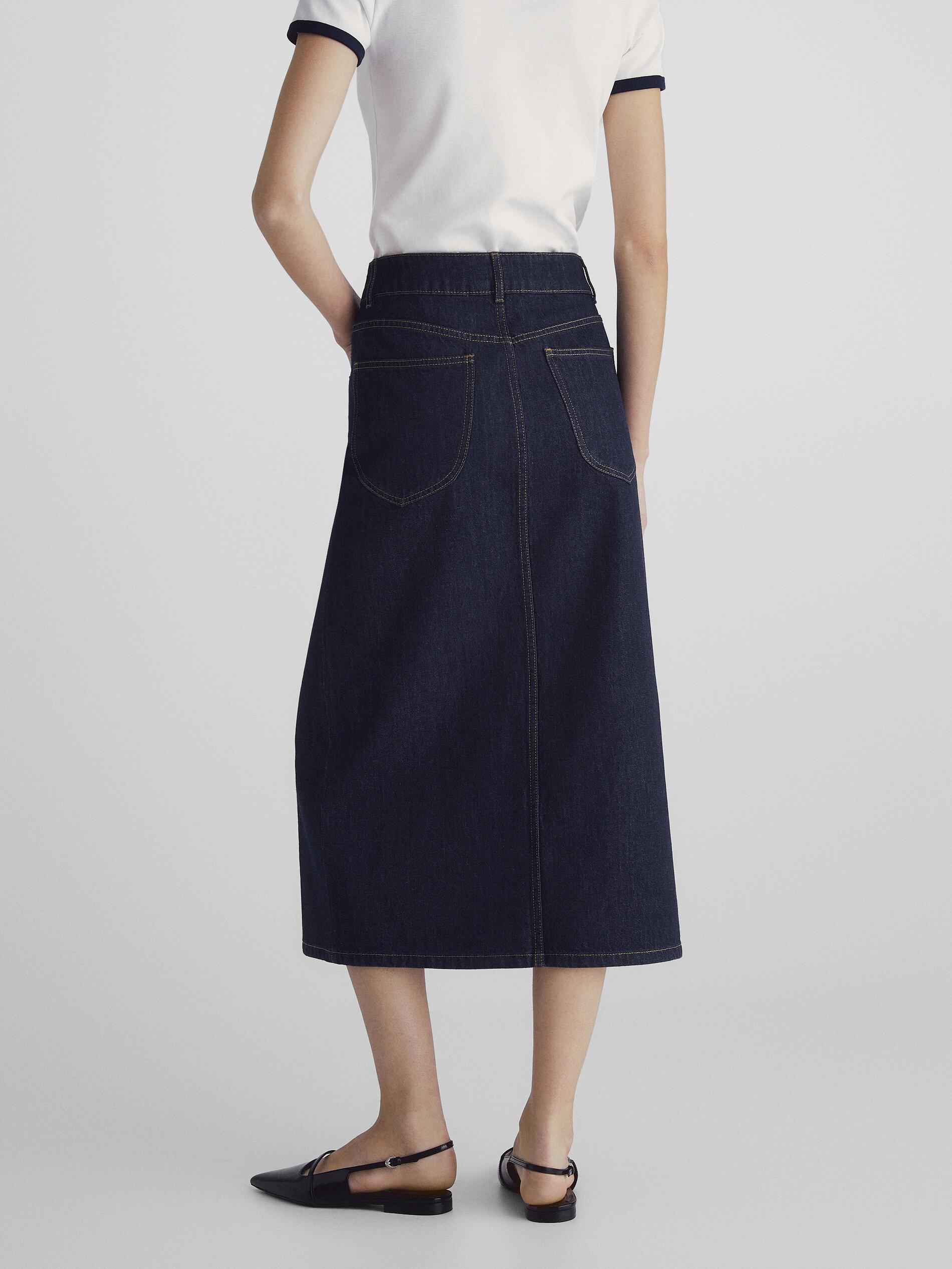 Falda denim tiro alto - AZUL MEDIO