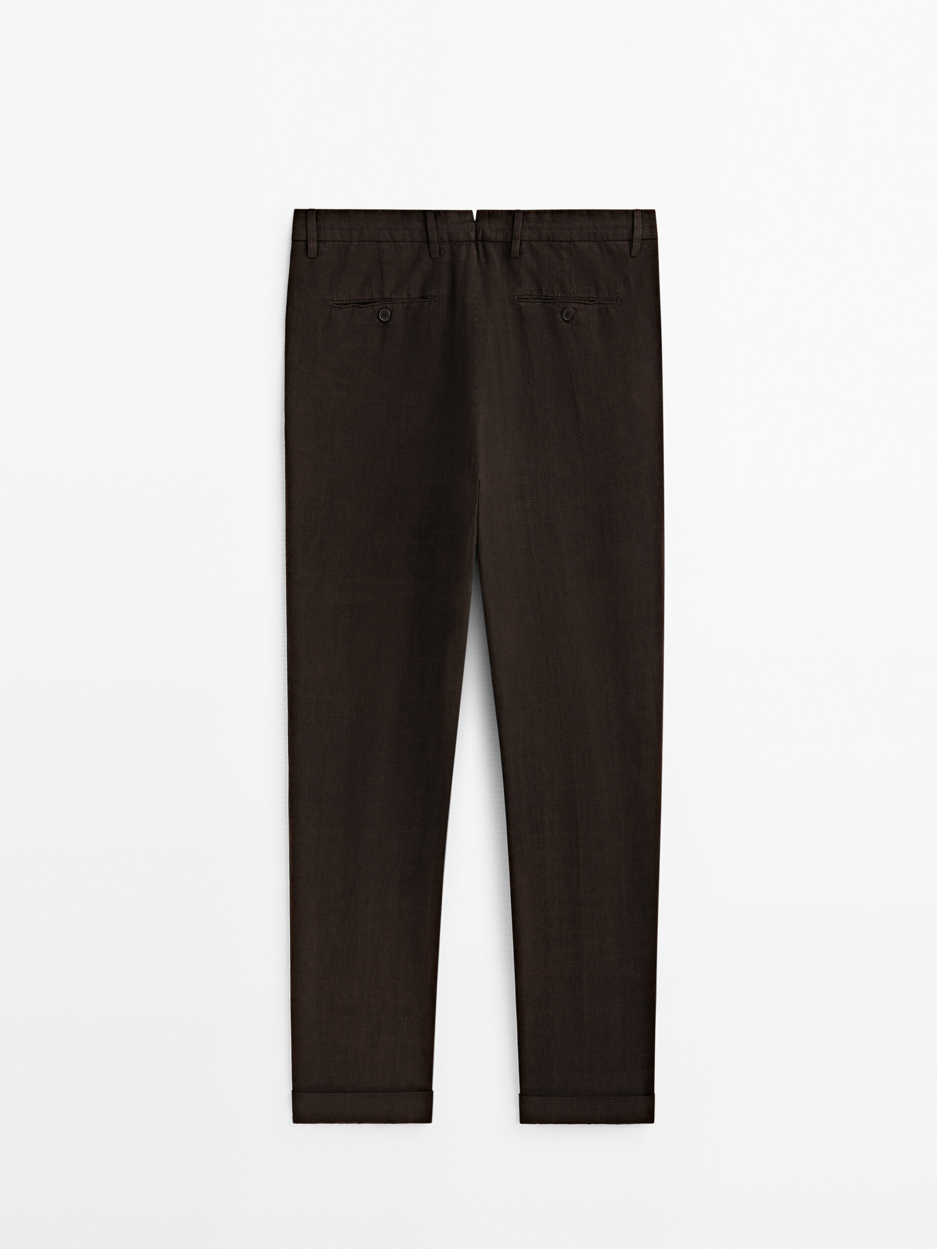 Pantalón traje con lino tintado falso cuadro - MARRÓN