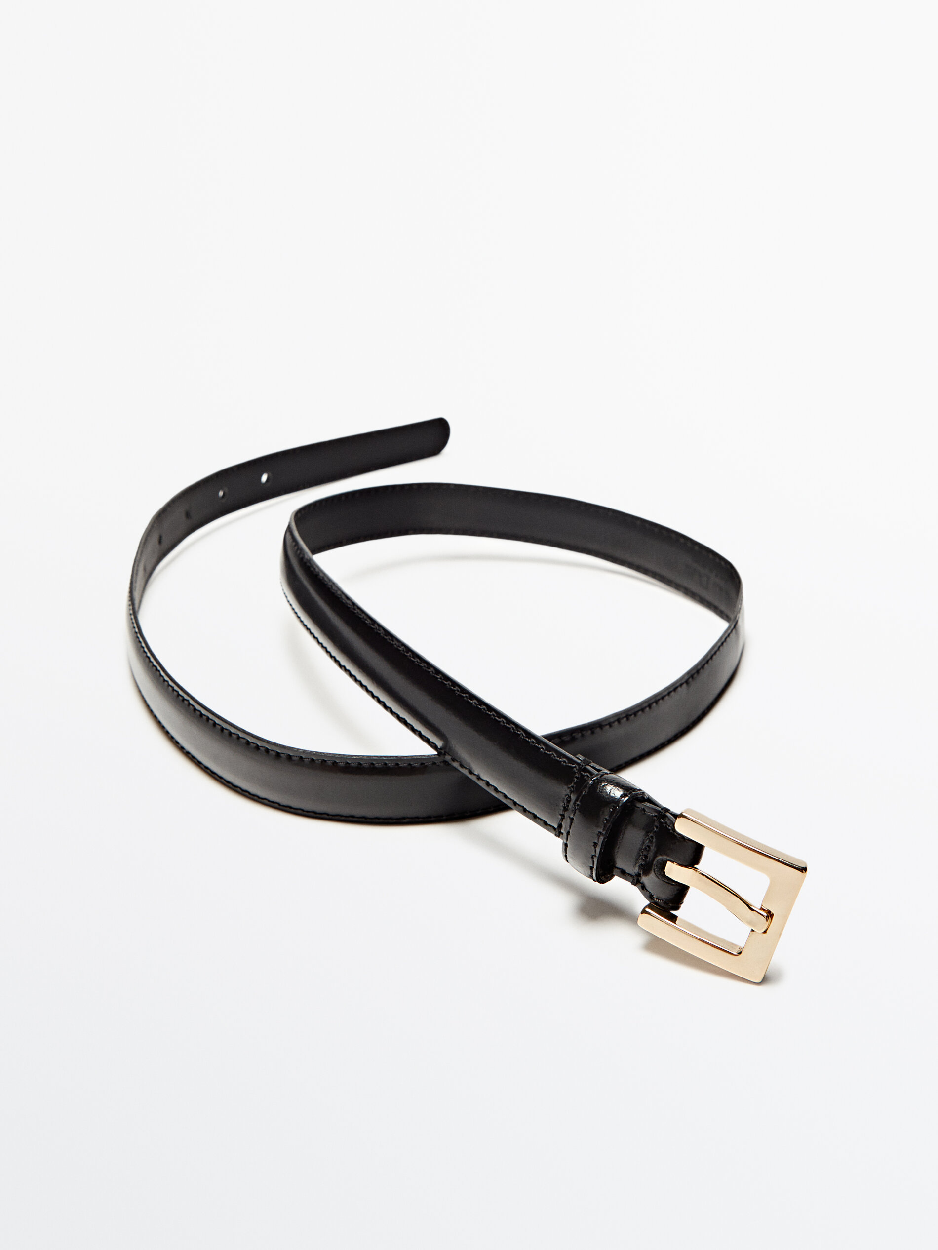 Cinturón piel hebilla cuadrada - NEGRO