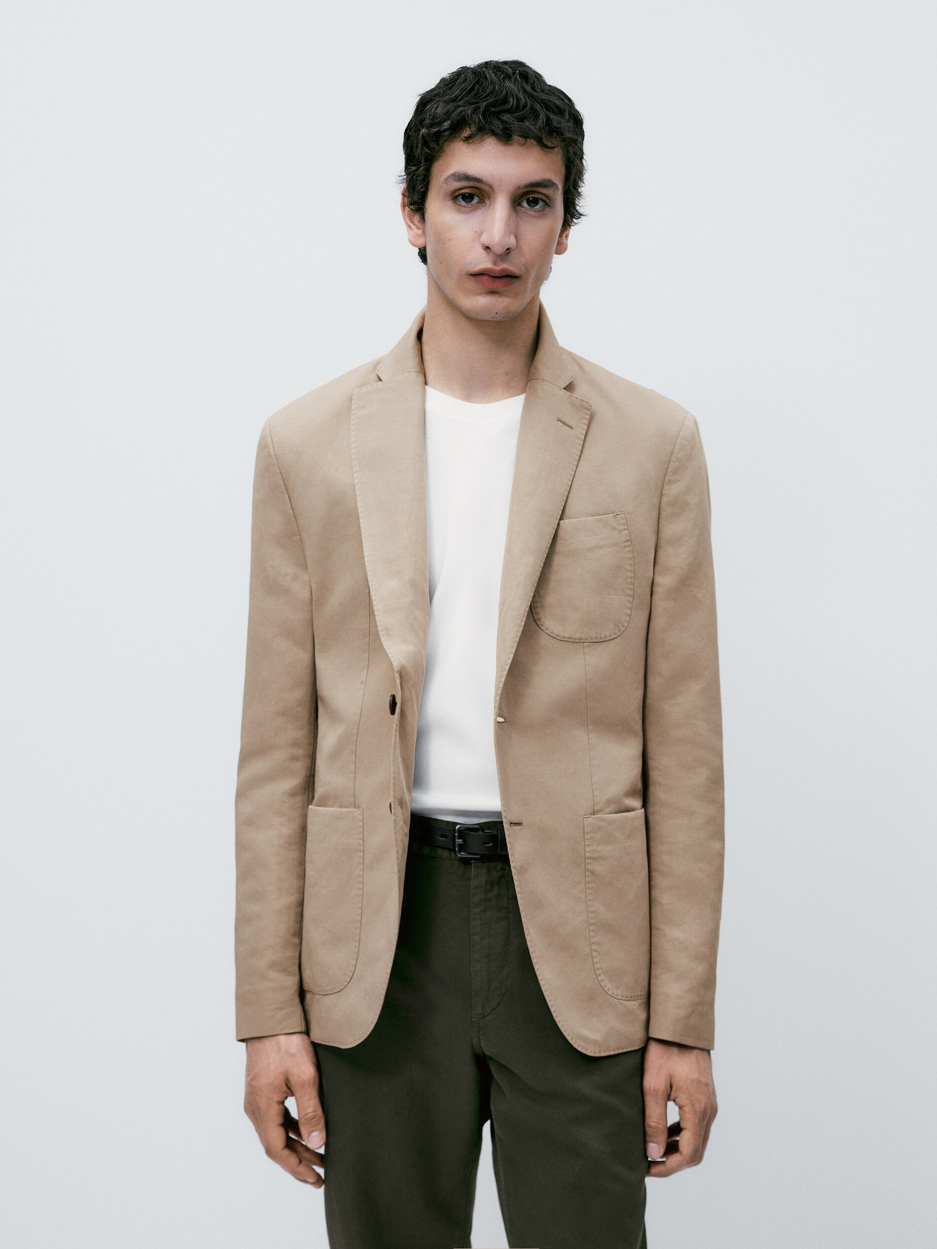 Americana tintada con lino y algodón - BEIGE