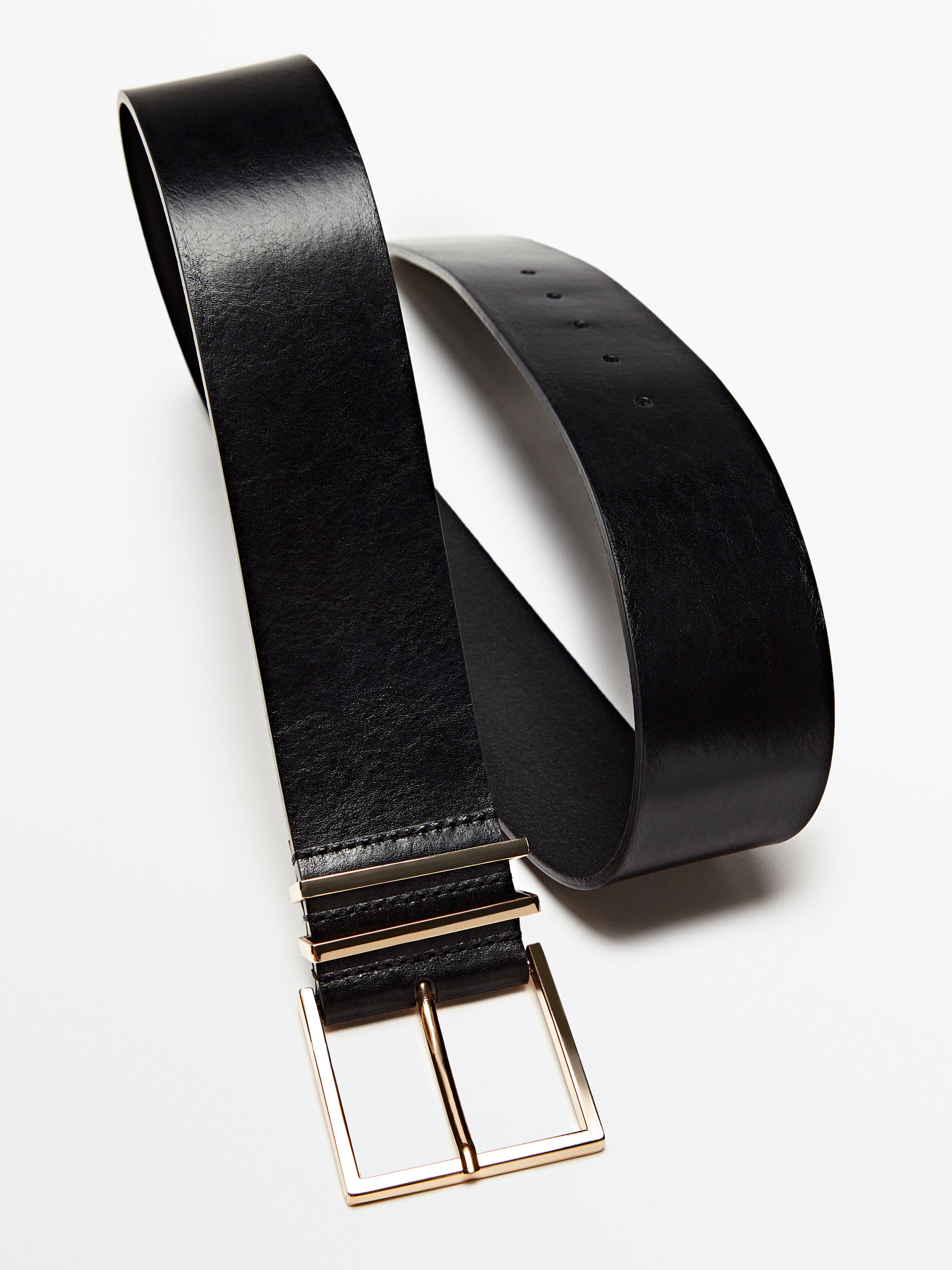 Cinturón piel hebilla cuadrada doble pasador - NEGRO