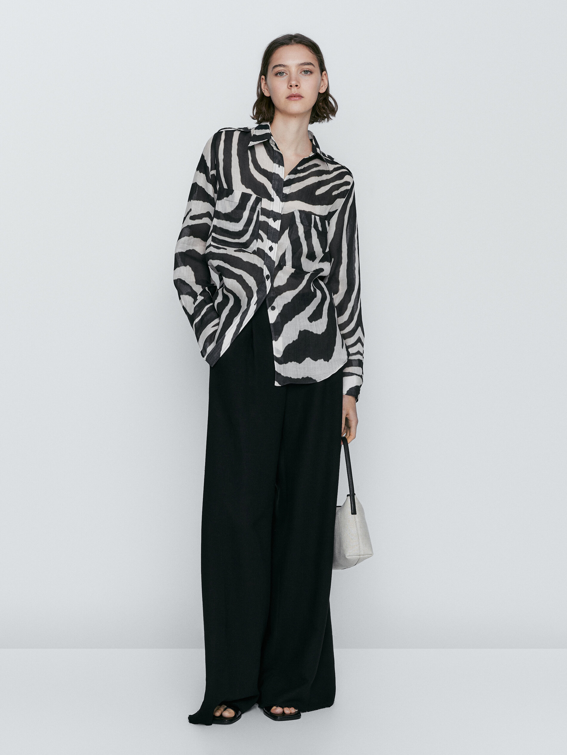 Camisa ramio estampado cebra - NEGRO