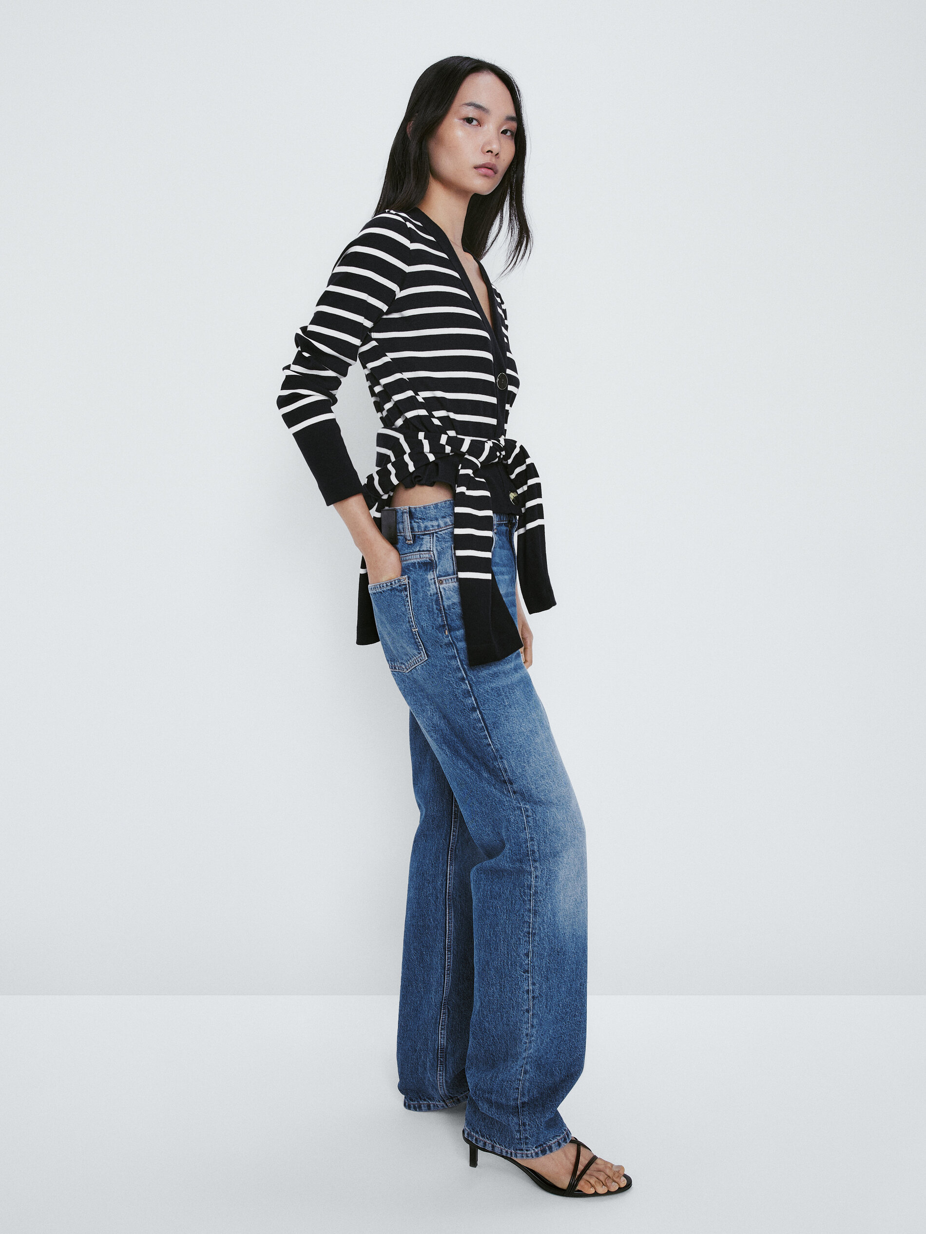 Cárdigan algodón rayas botones - AZUL MARINO