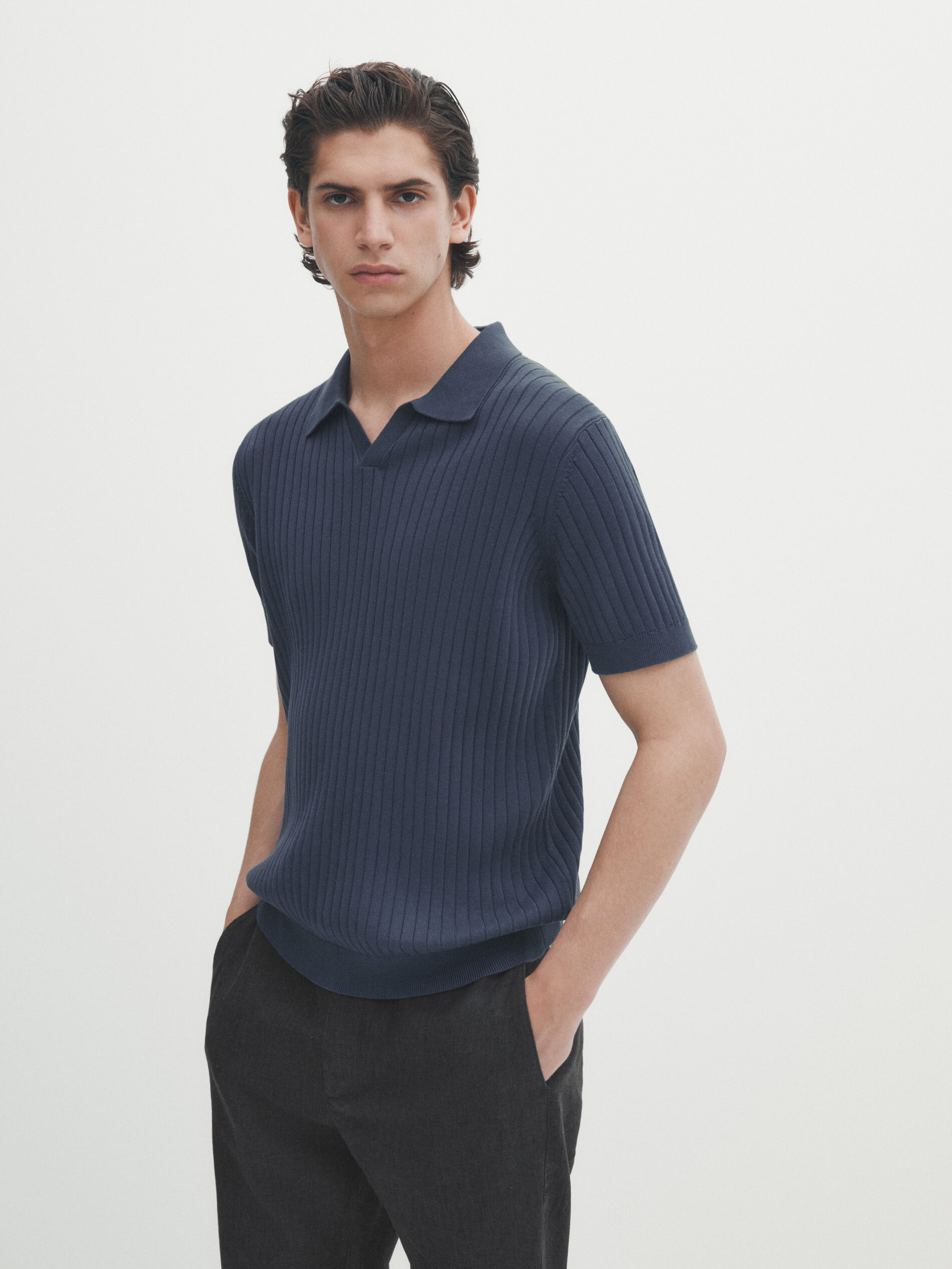 Jersey polo canalé manga corta - Azul Oscuro