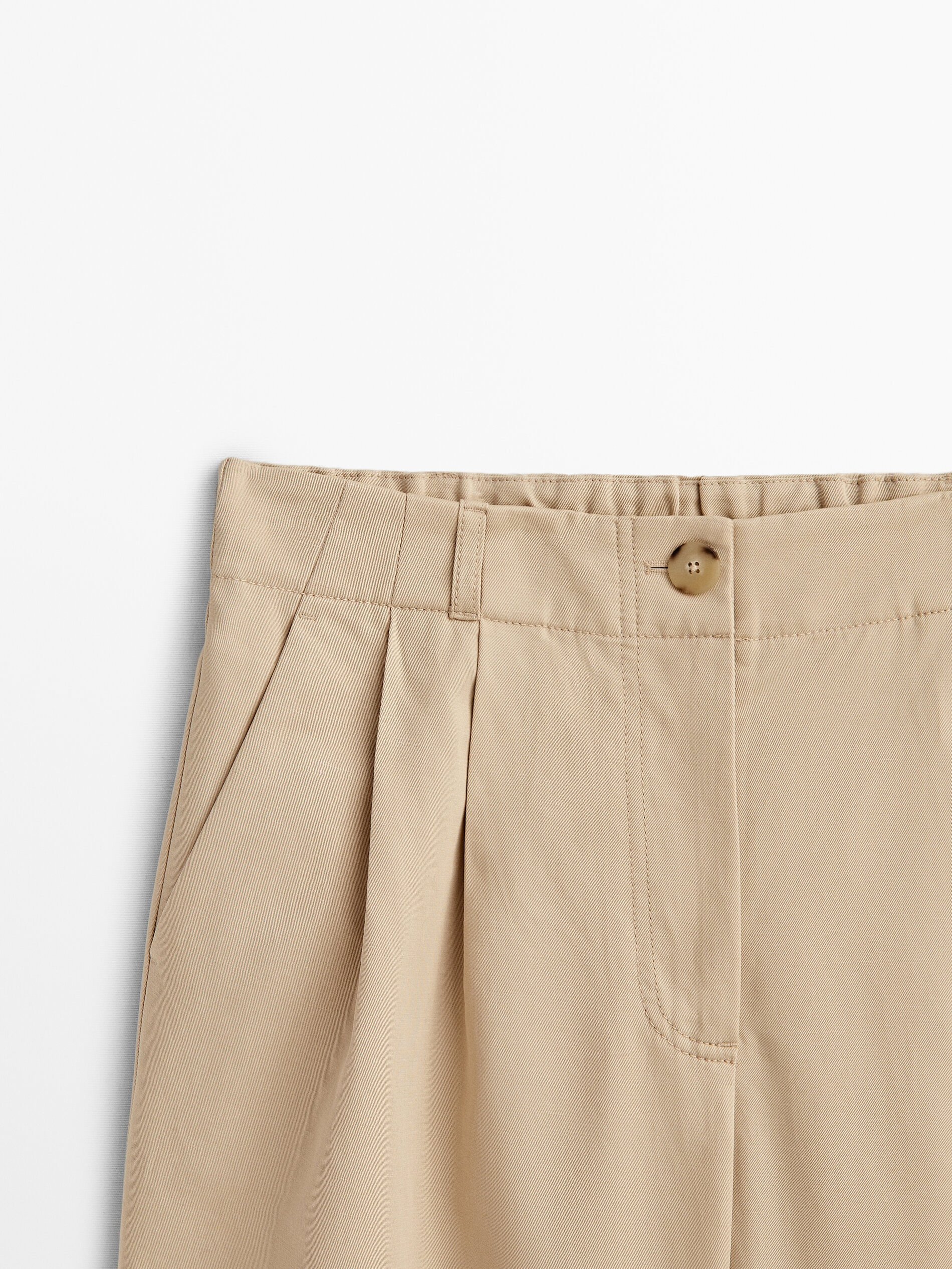Pantalón pinzas cintura elástica - Beige Claro