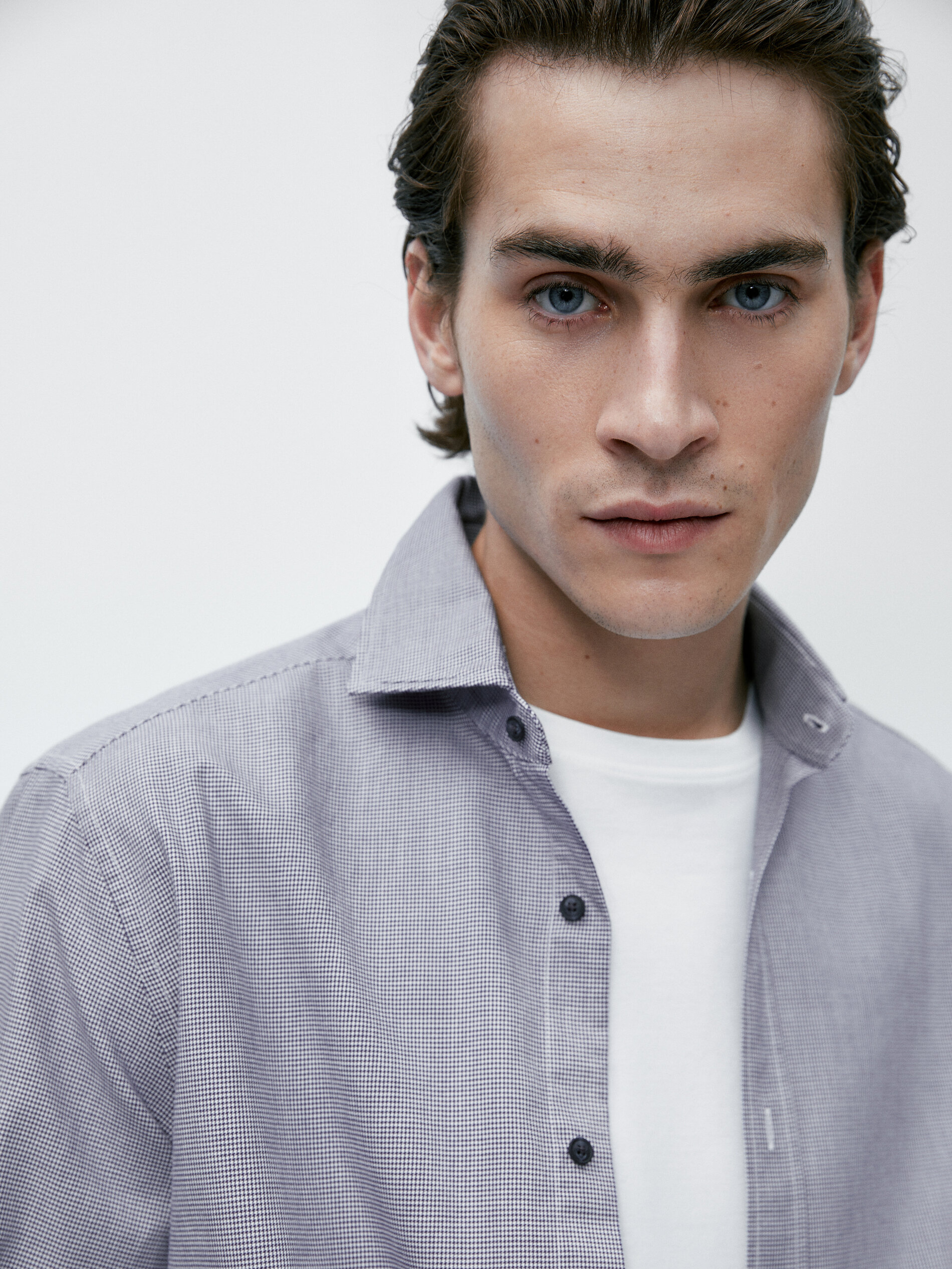 Camisa pata de gallo slim fit - AZUL MARINO