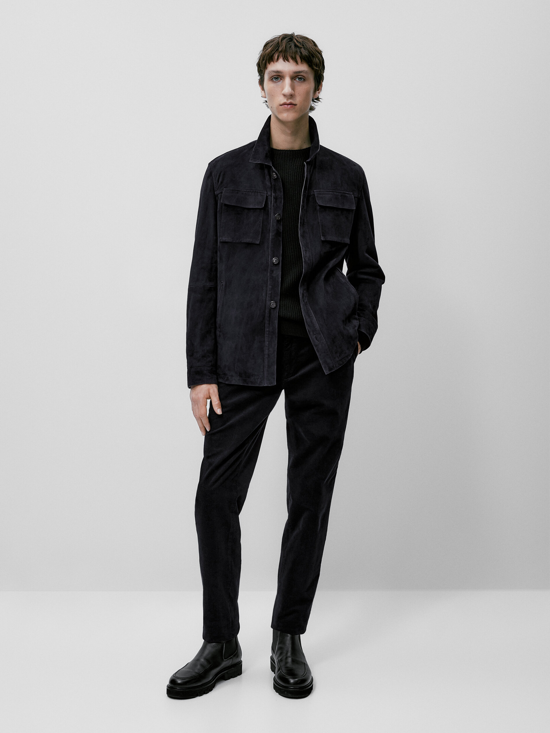 Sobrecamisa de ante con botones - AZUL MARINO