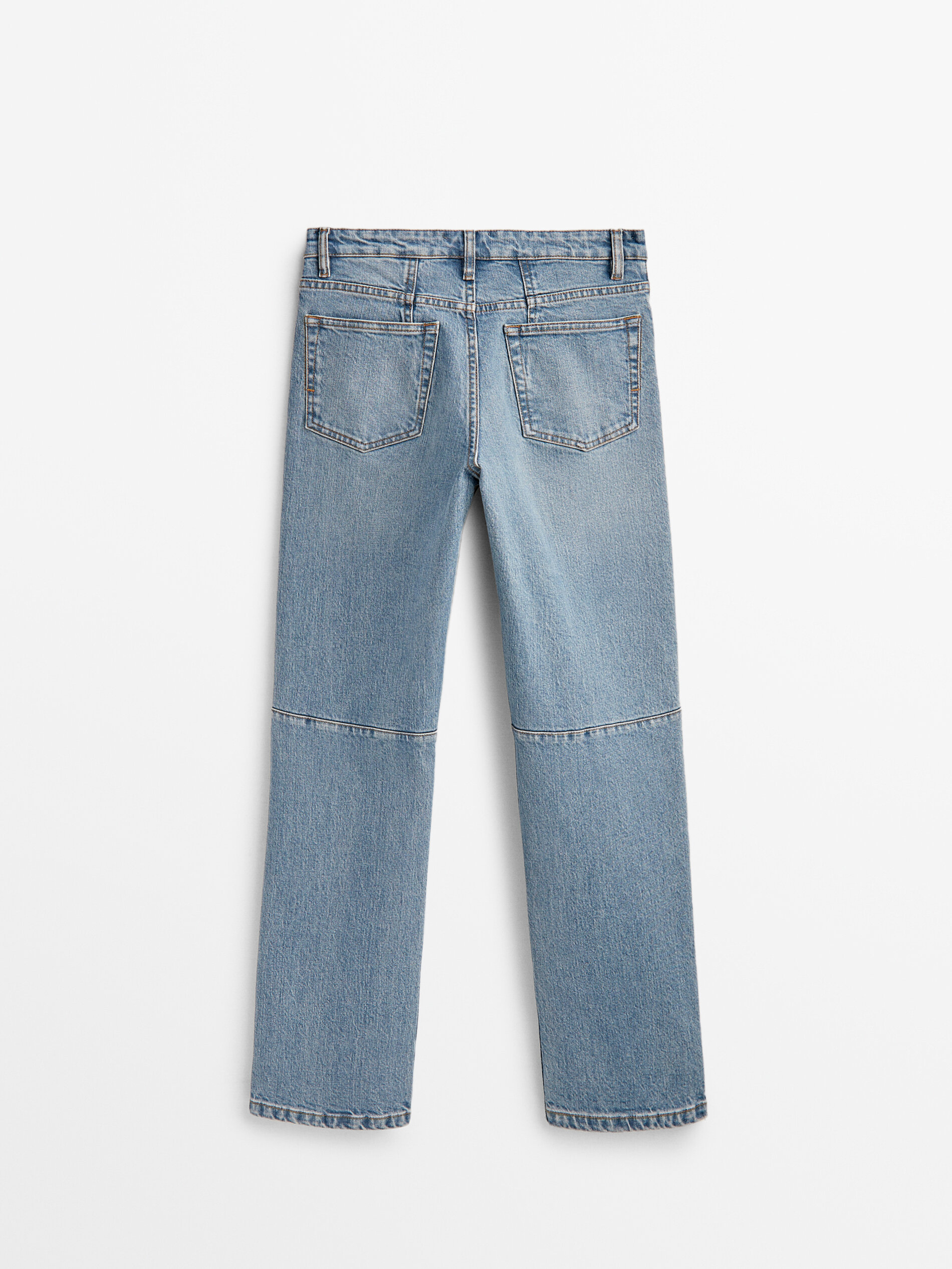 Pantalón vaquero tiro medio slim fit costuras - Azul Claro