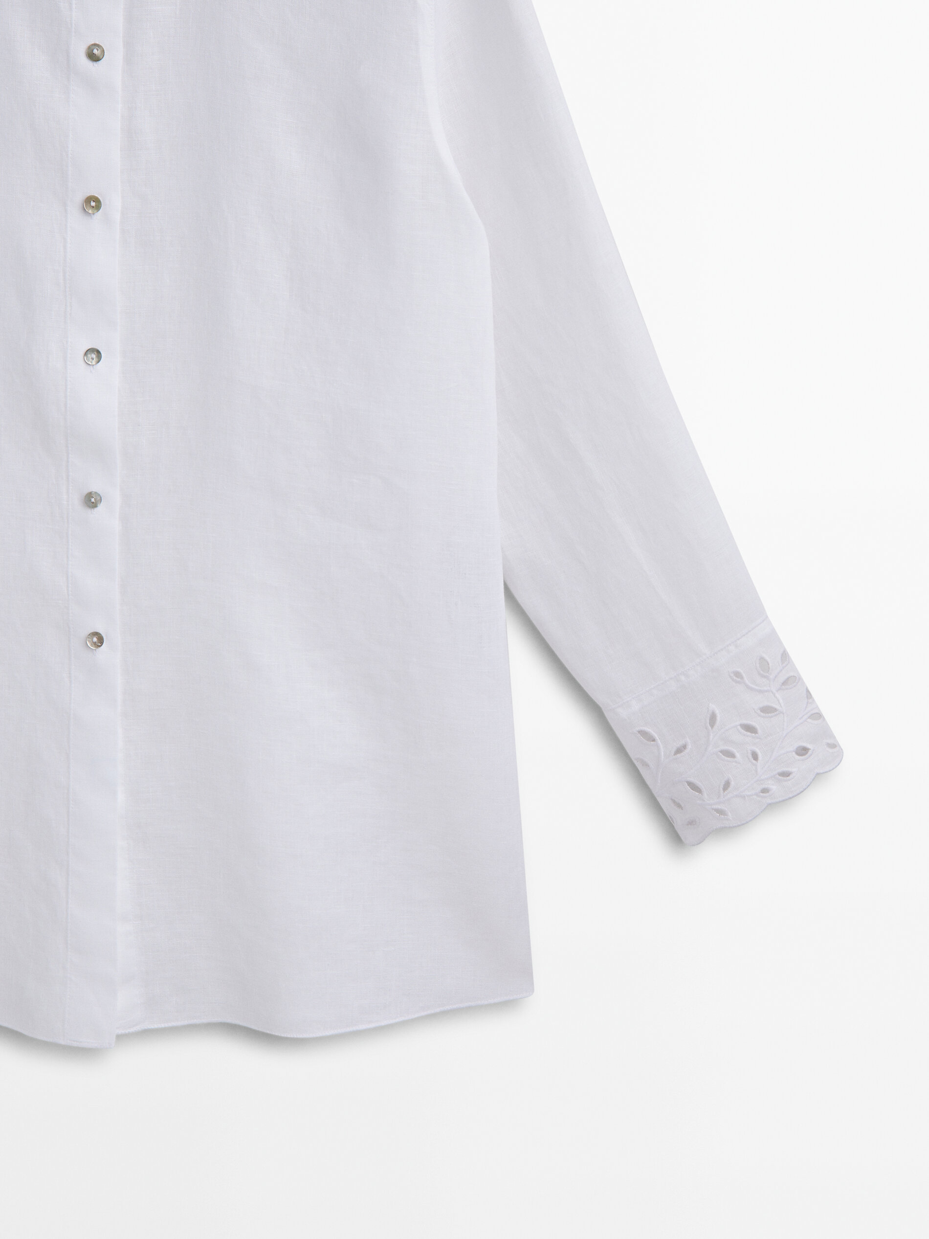 Camisa lino bordados perforados - BLANCO