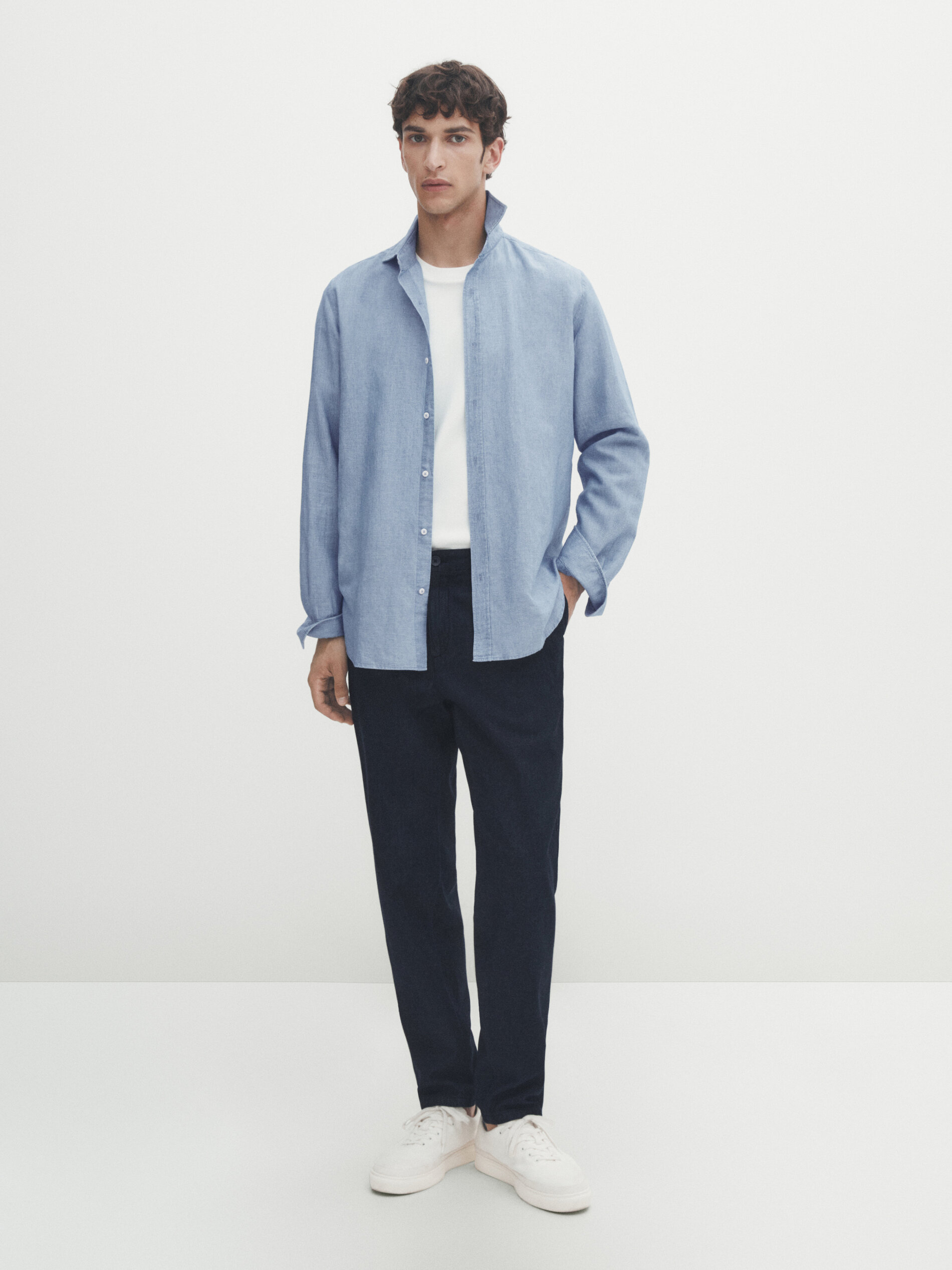 Camisa chambray slim fit - Azul Claro