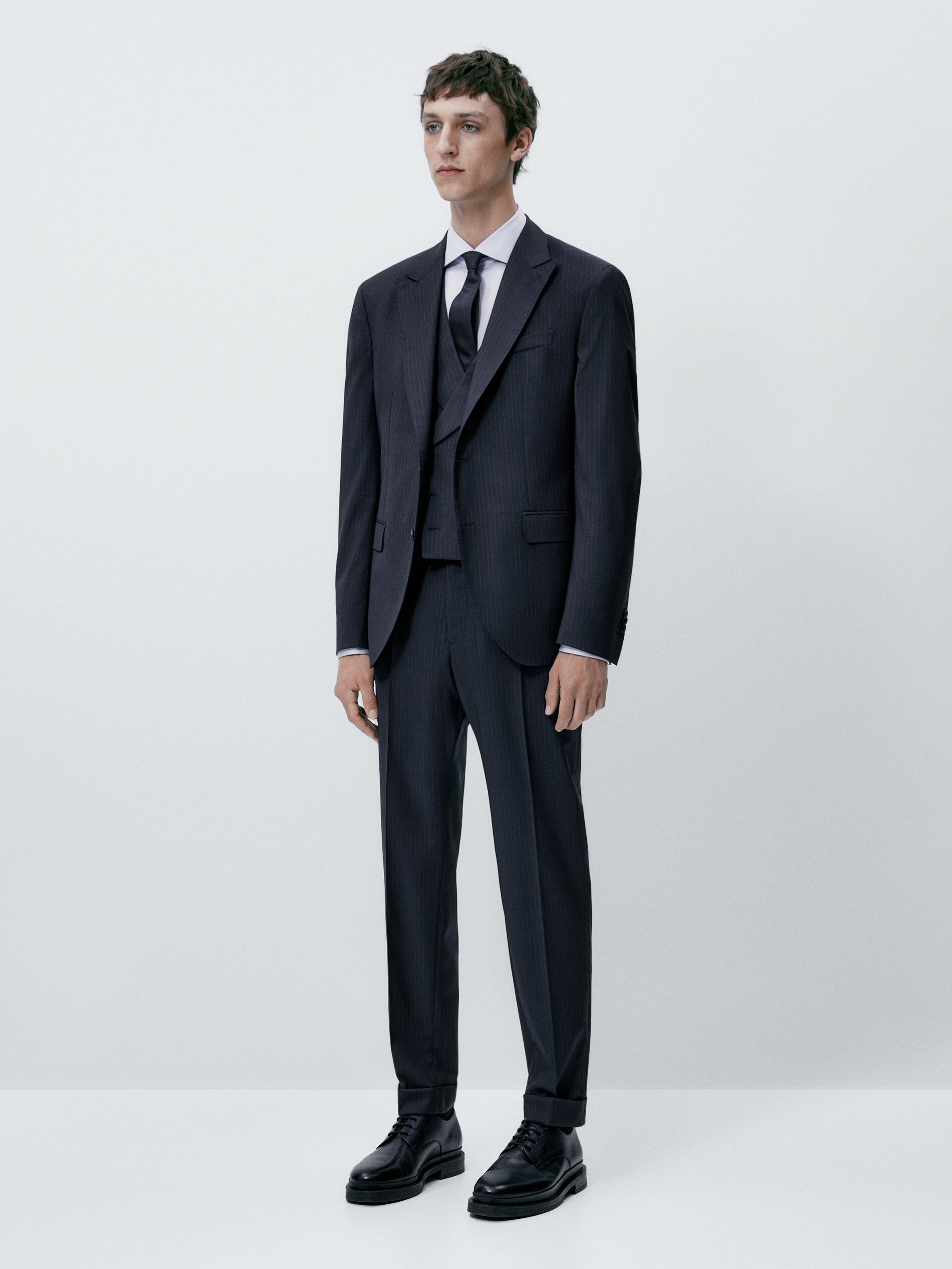 Chaleco traje lana super 120's raya diplomática - AZUL MARINO