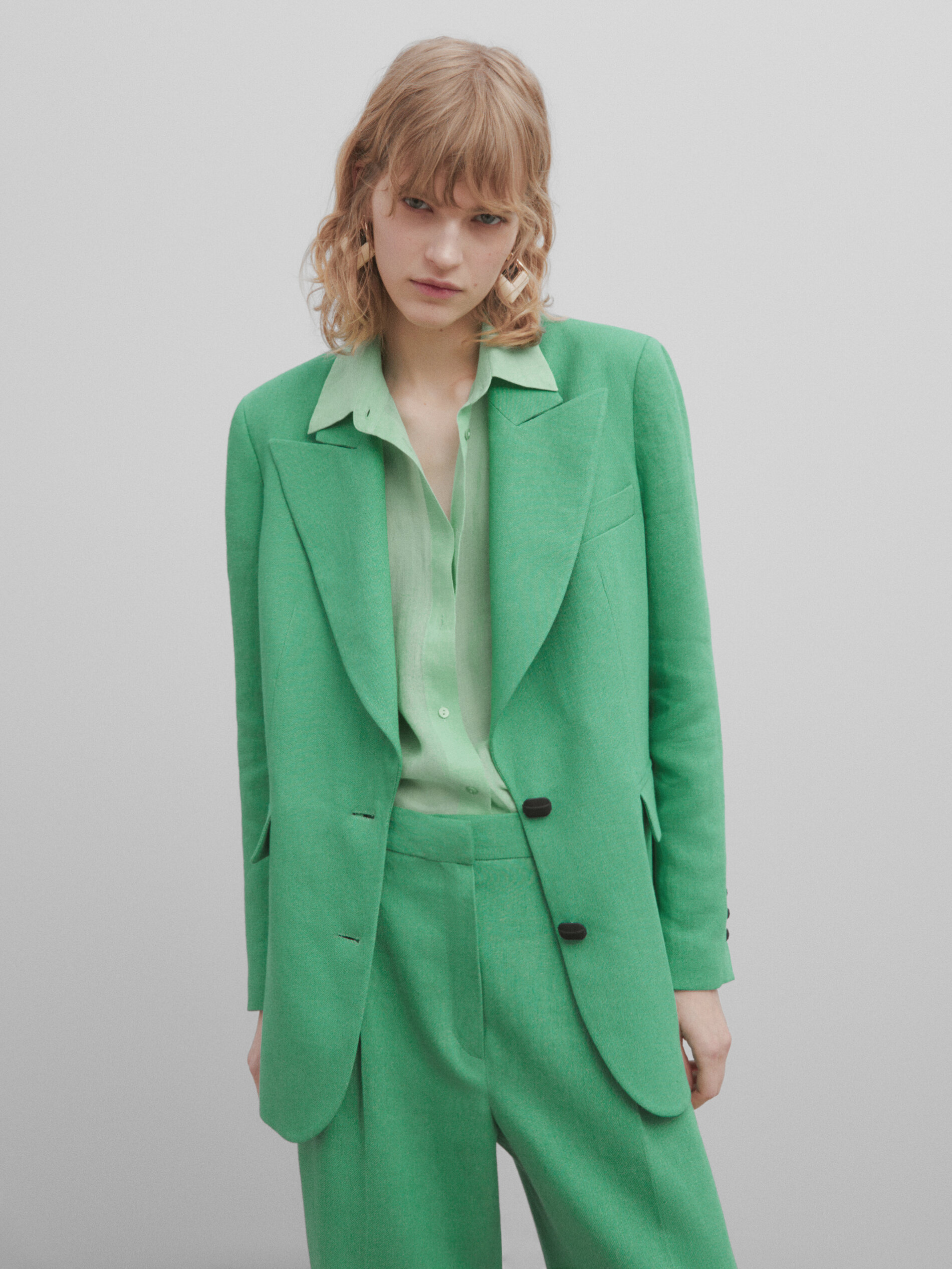 Pantalón traje mezcla lino -Studio - VERDE