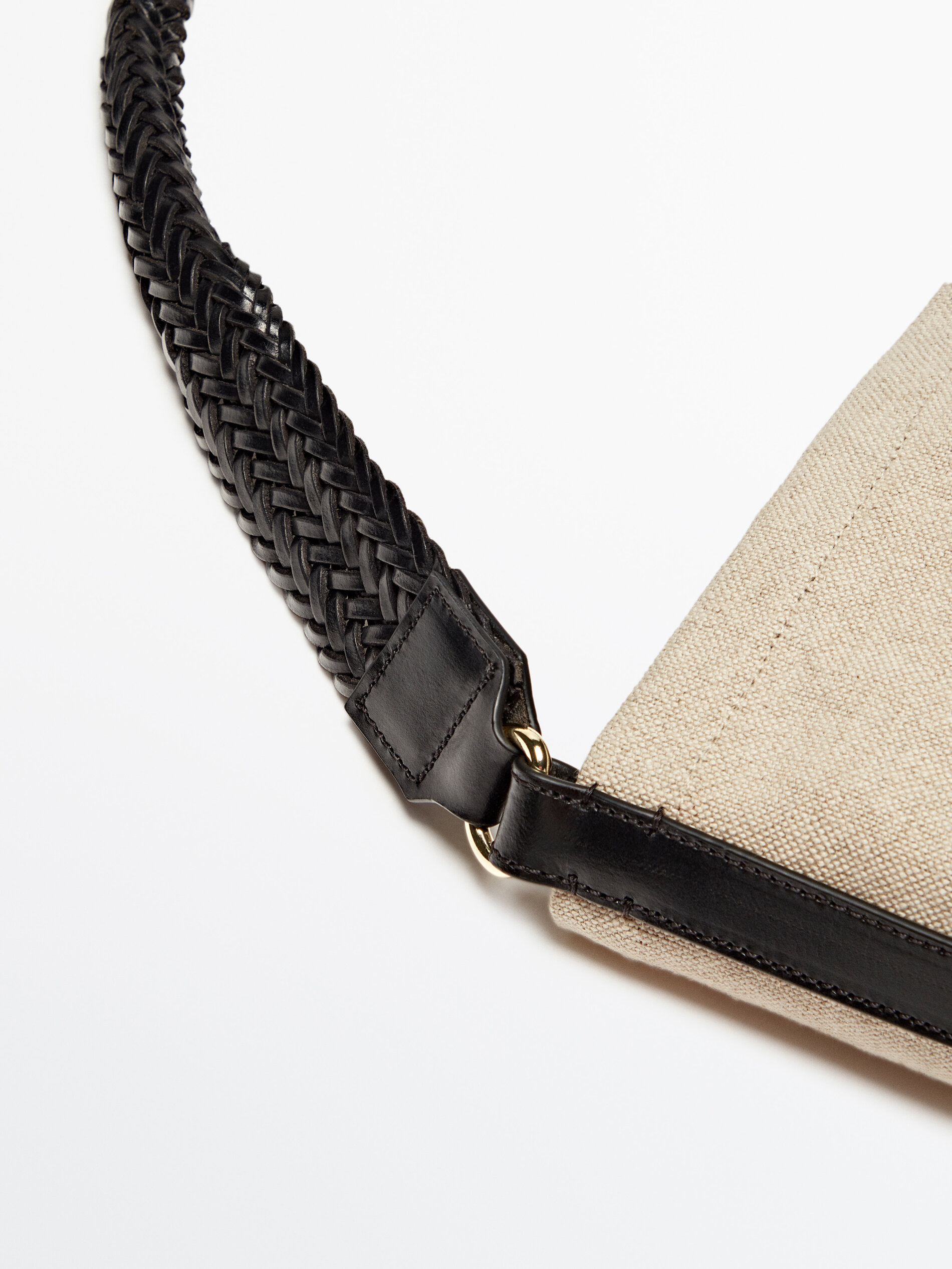 Bolso bucket asa piel trenzada - BEIGE