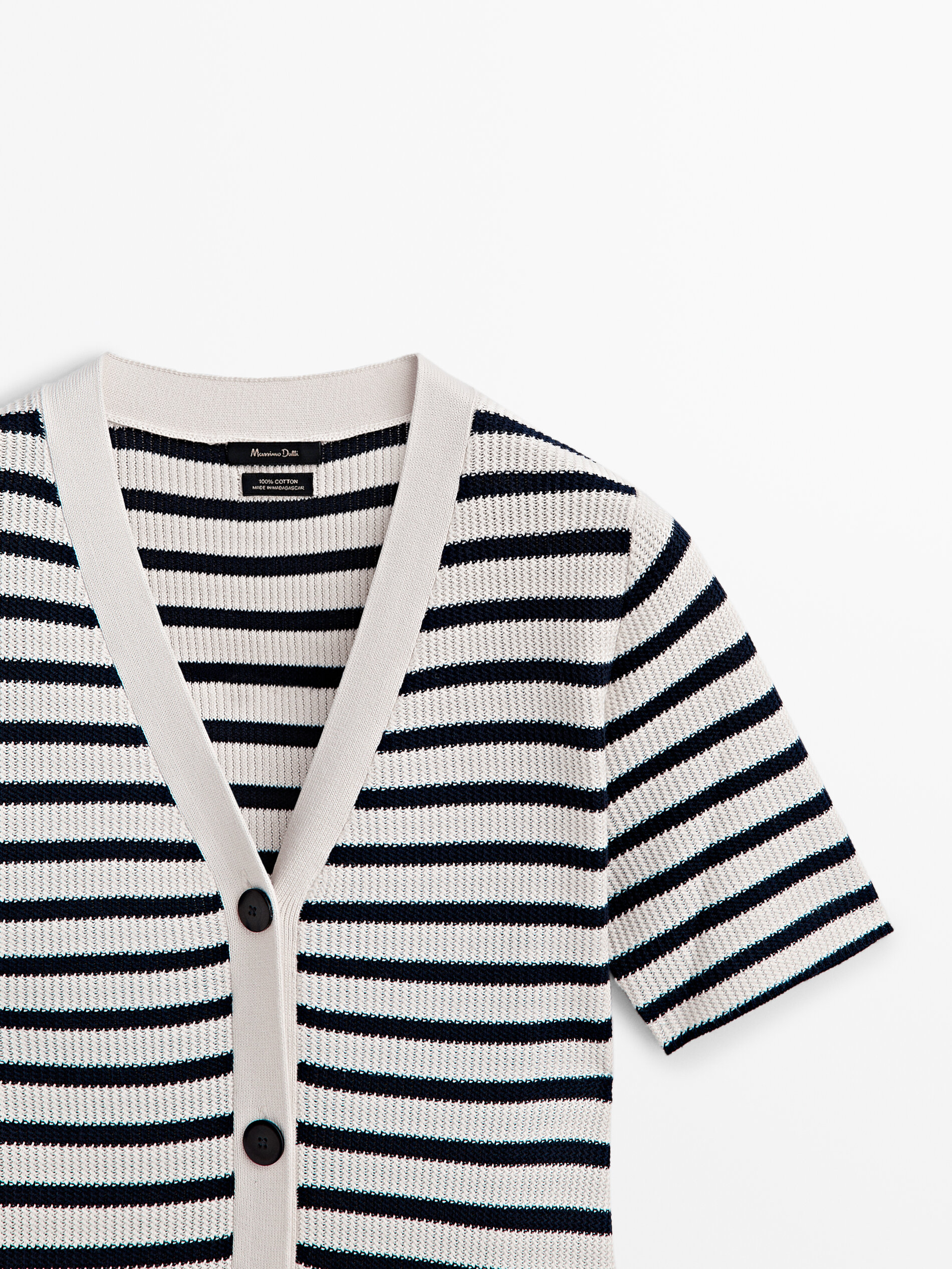 Vestido midi rayas algodón estructura - AZUL MARINO