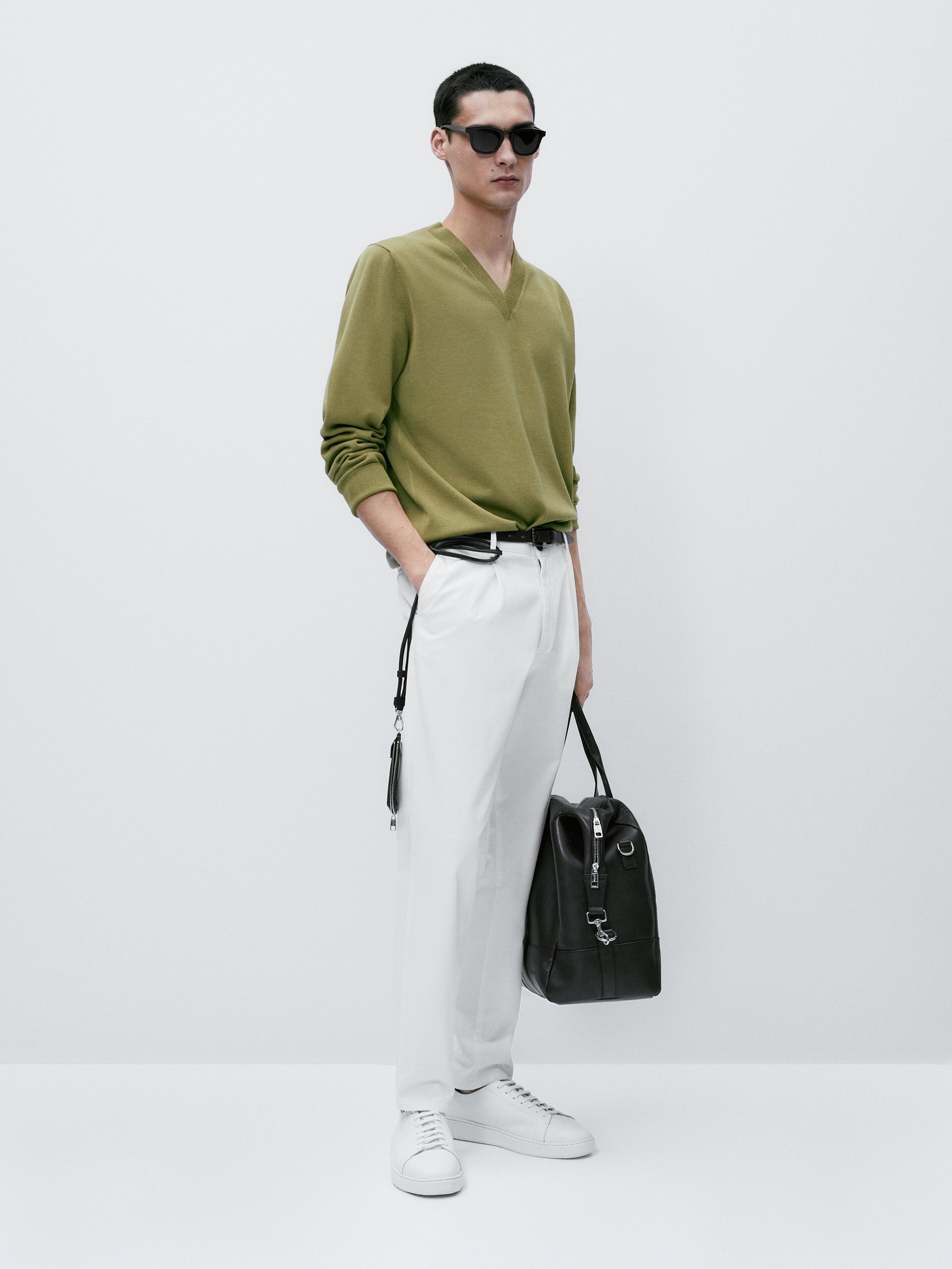 Jersey cuello pico algodón - Kaki