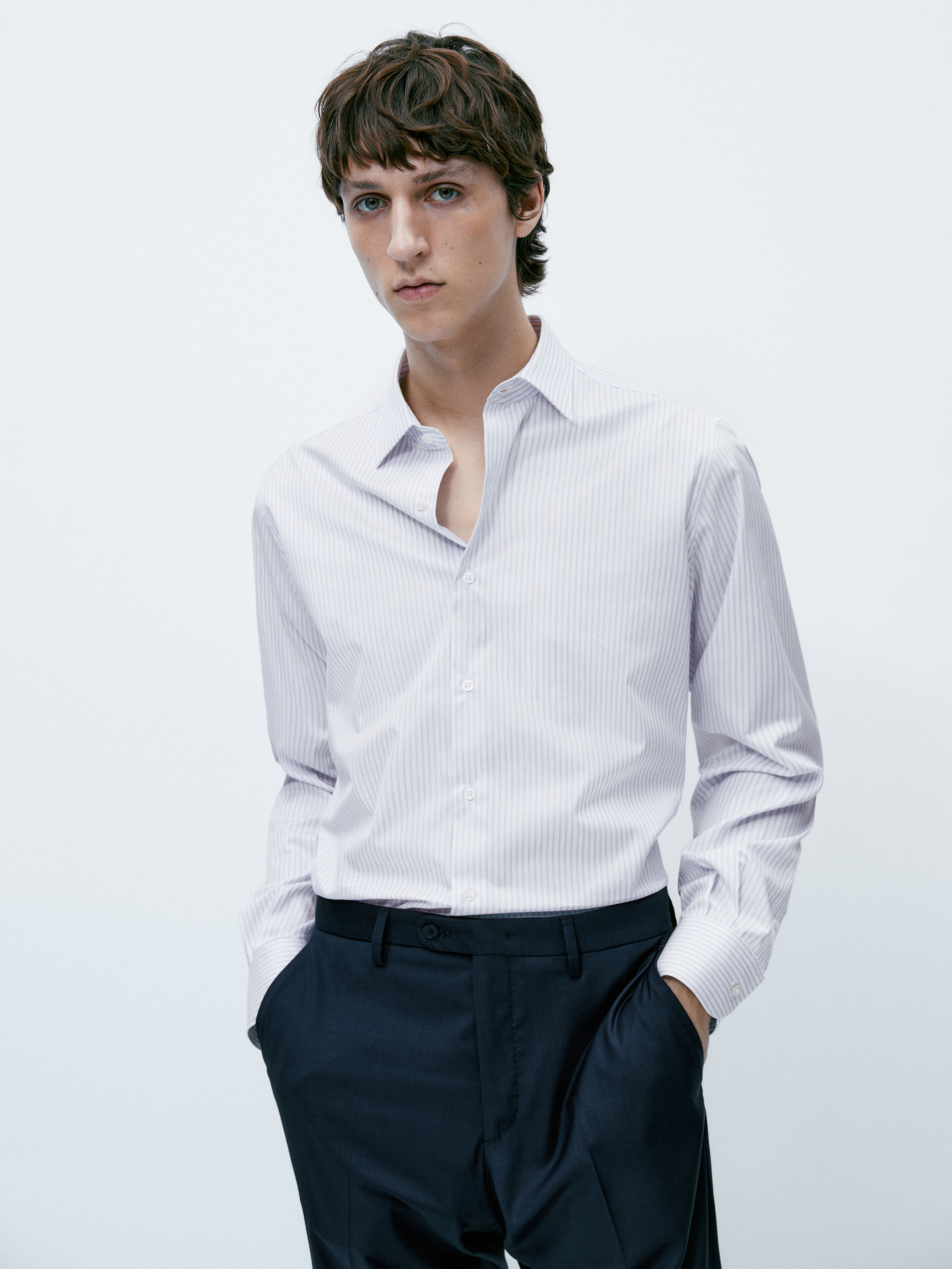 Camisa rayas easy iron slim fit - CELESTE