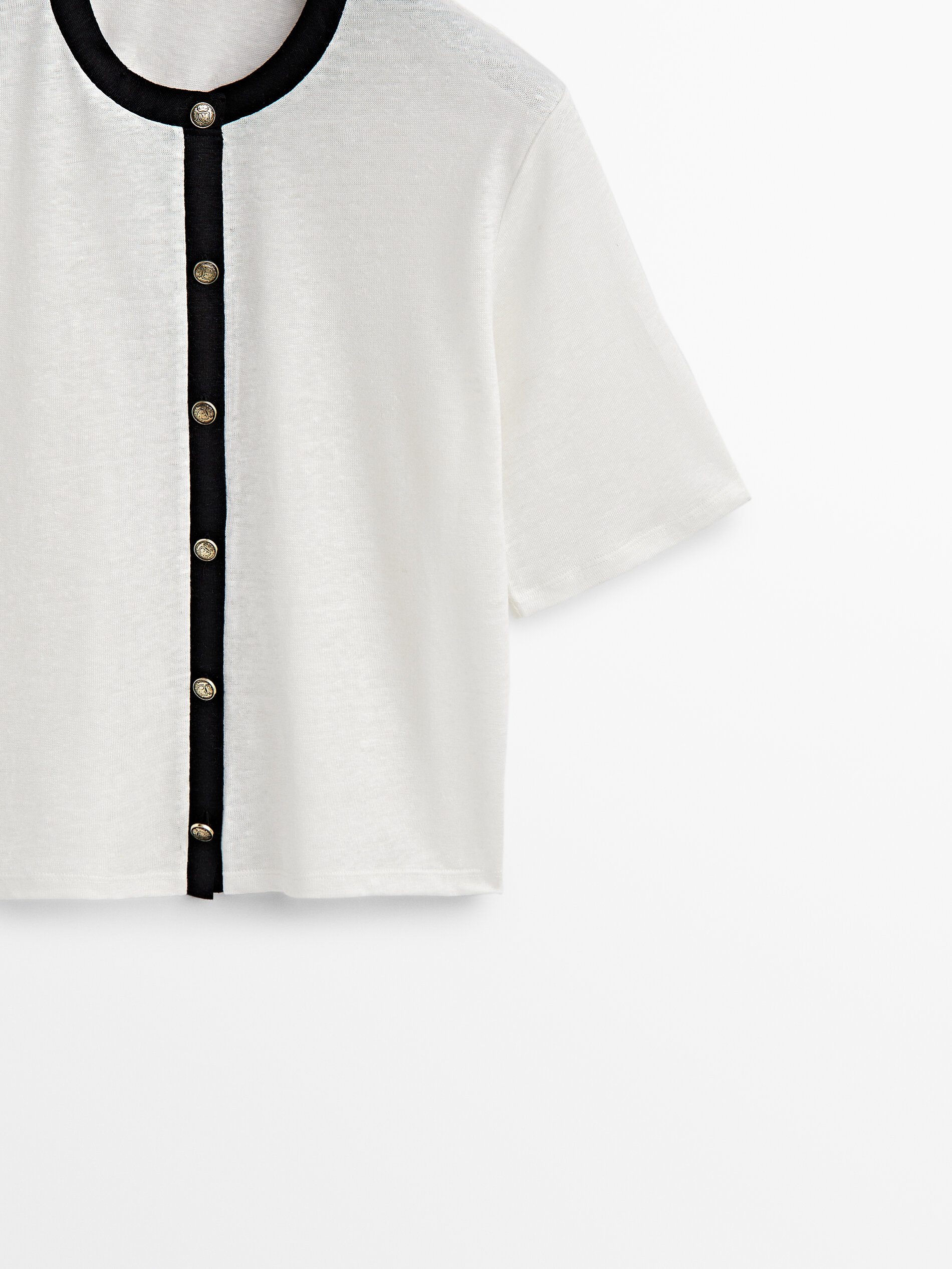 Camiseta lino contraste botones - CRUDO