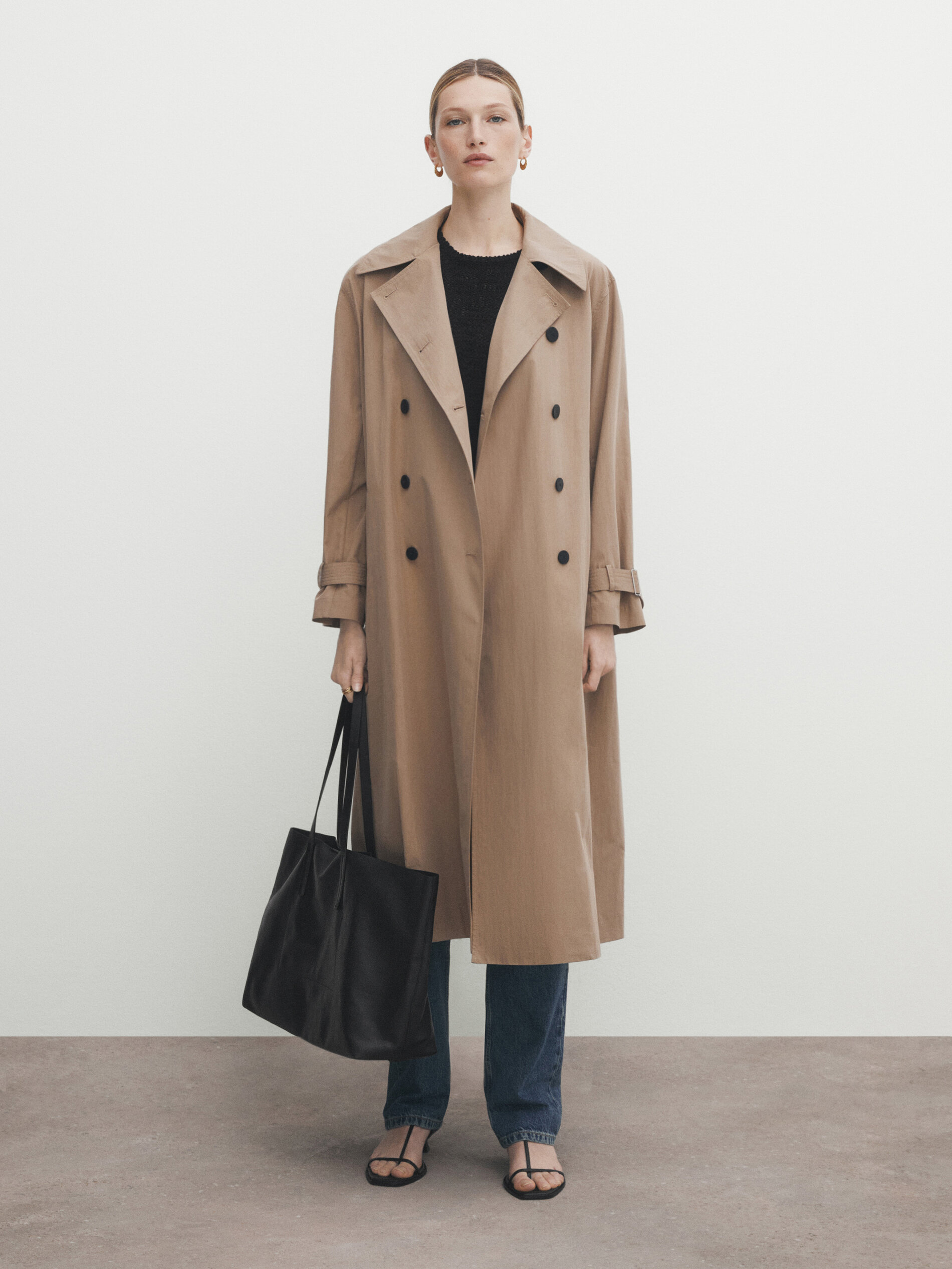 Gabardina técnica cinturón - BEIGE