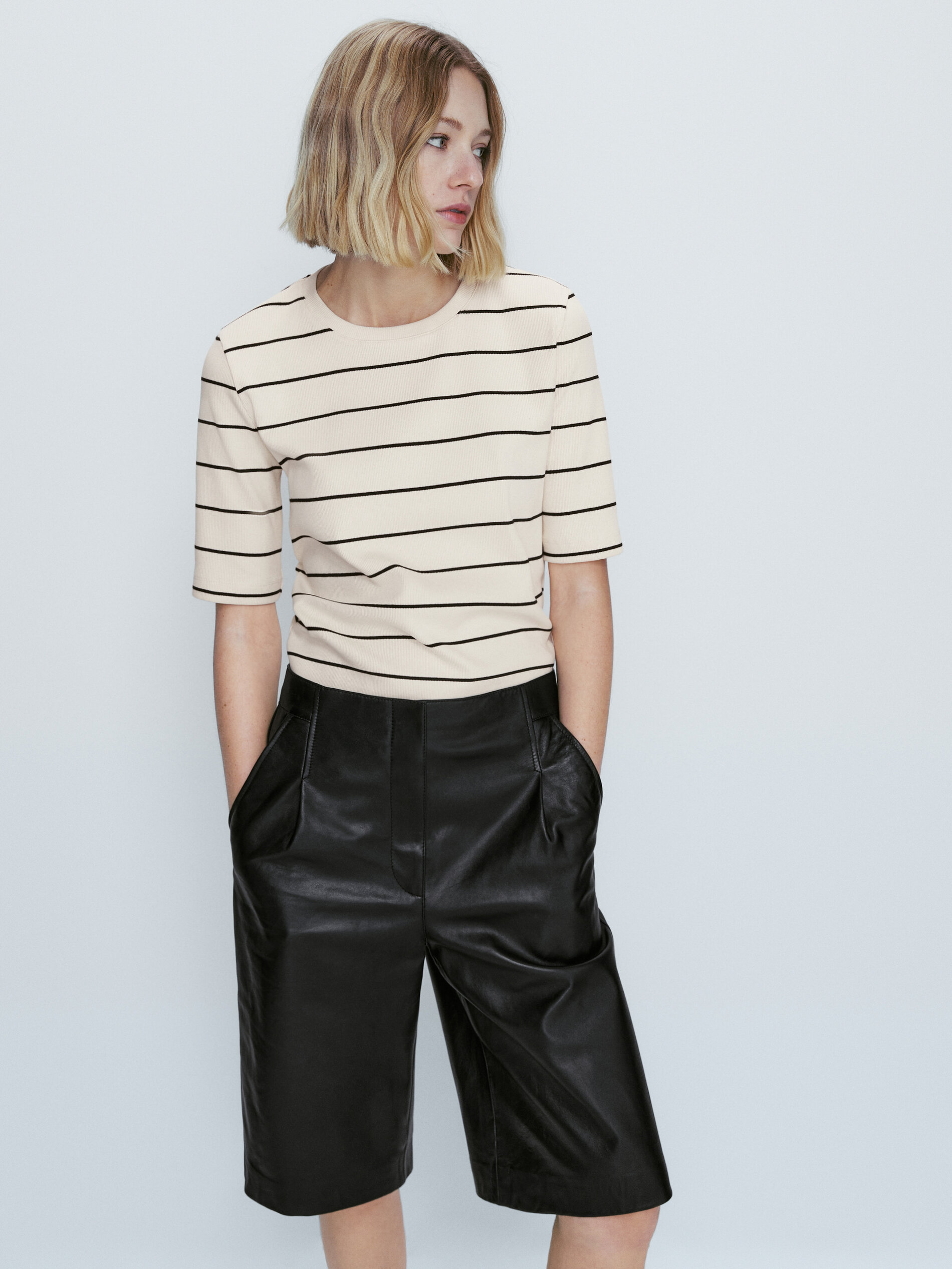 Camiseta rayas canalé manga 3/4 - CRUDO