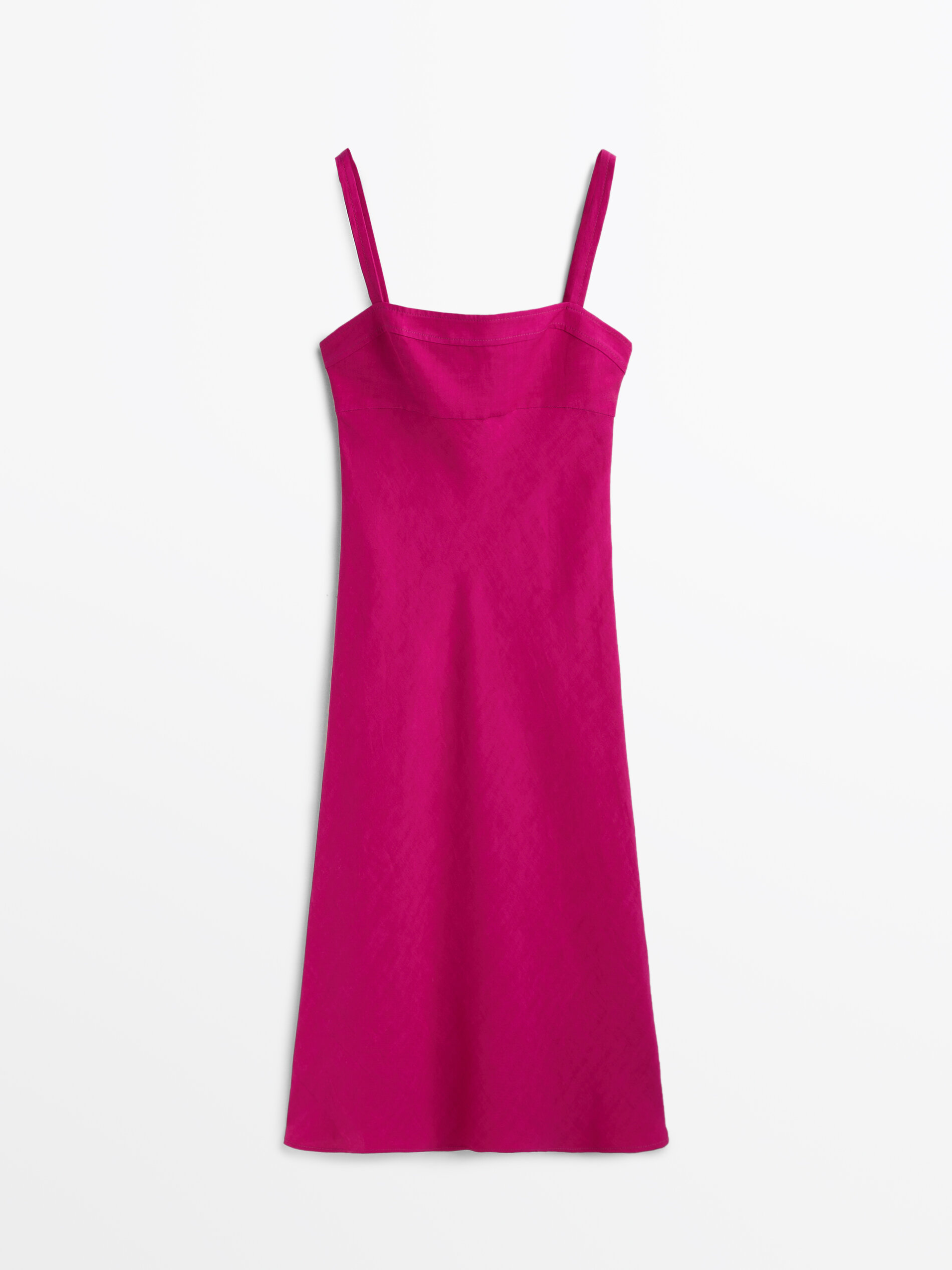 Vestido midi con lino tirantes - Buganvilla