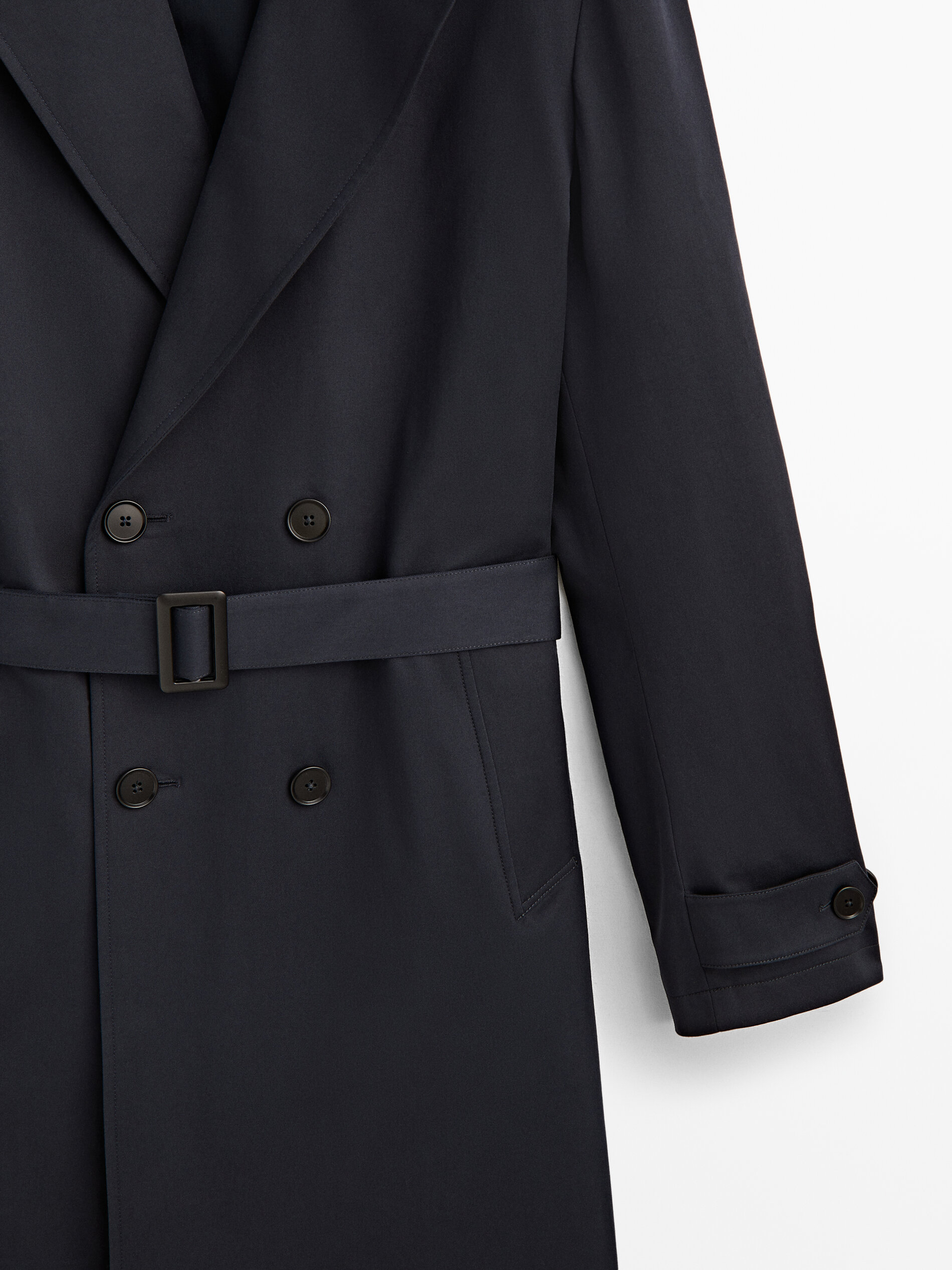 Chaqueta trench cruzada cinturón -Studio - AZUL MARINO