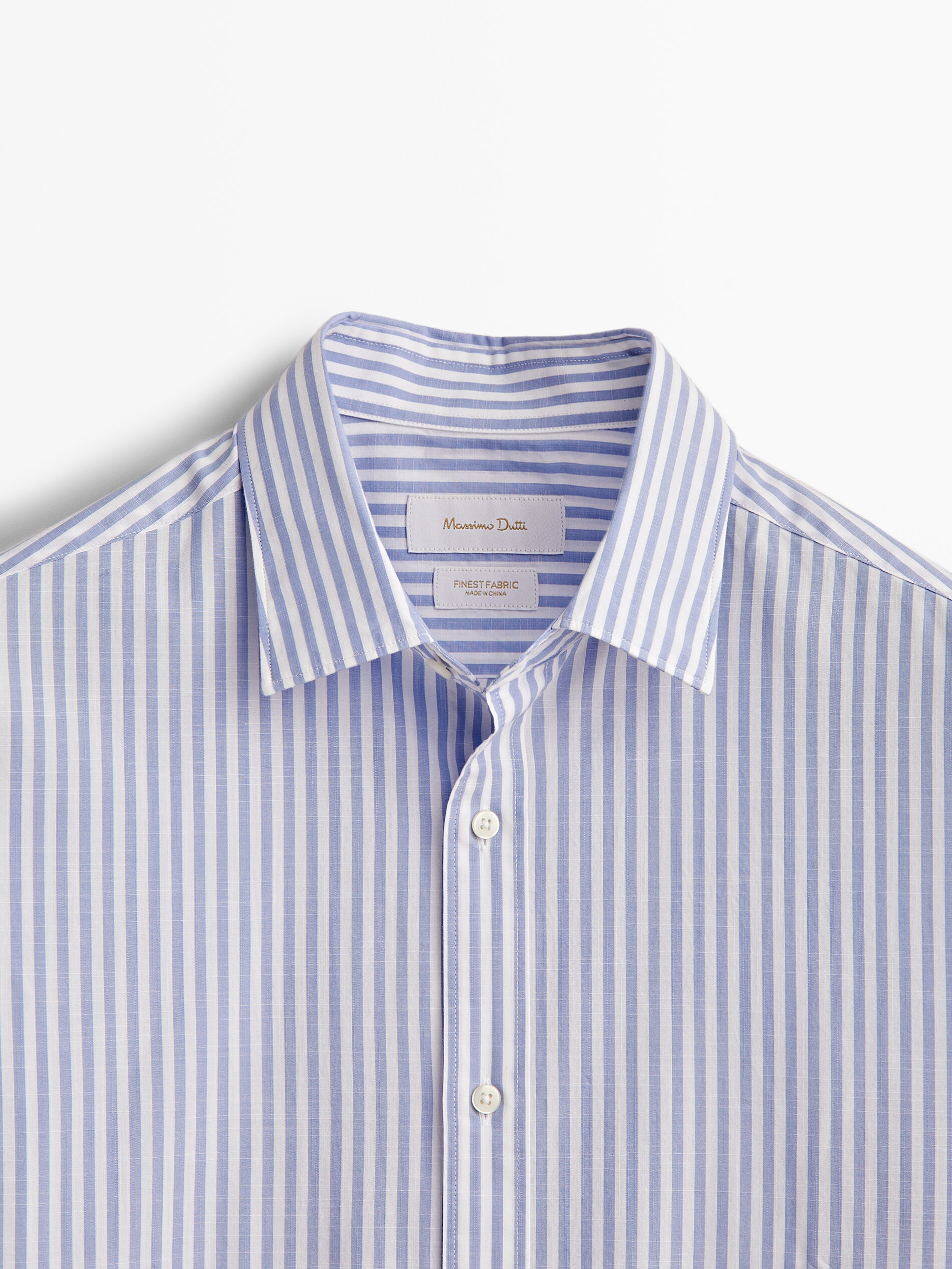 Camisa rayas algodón slim fit - CELESTE